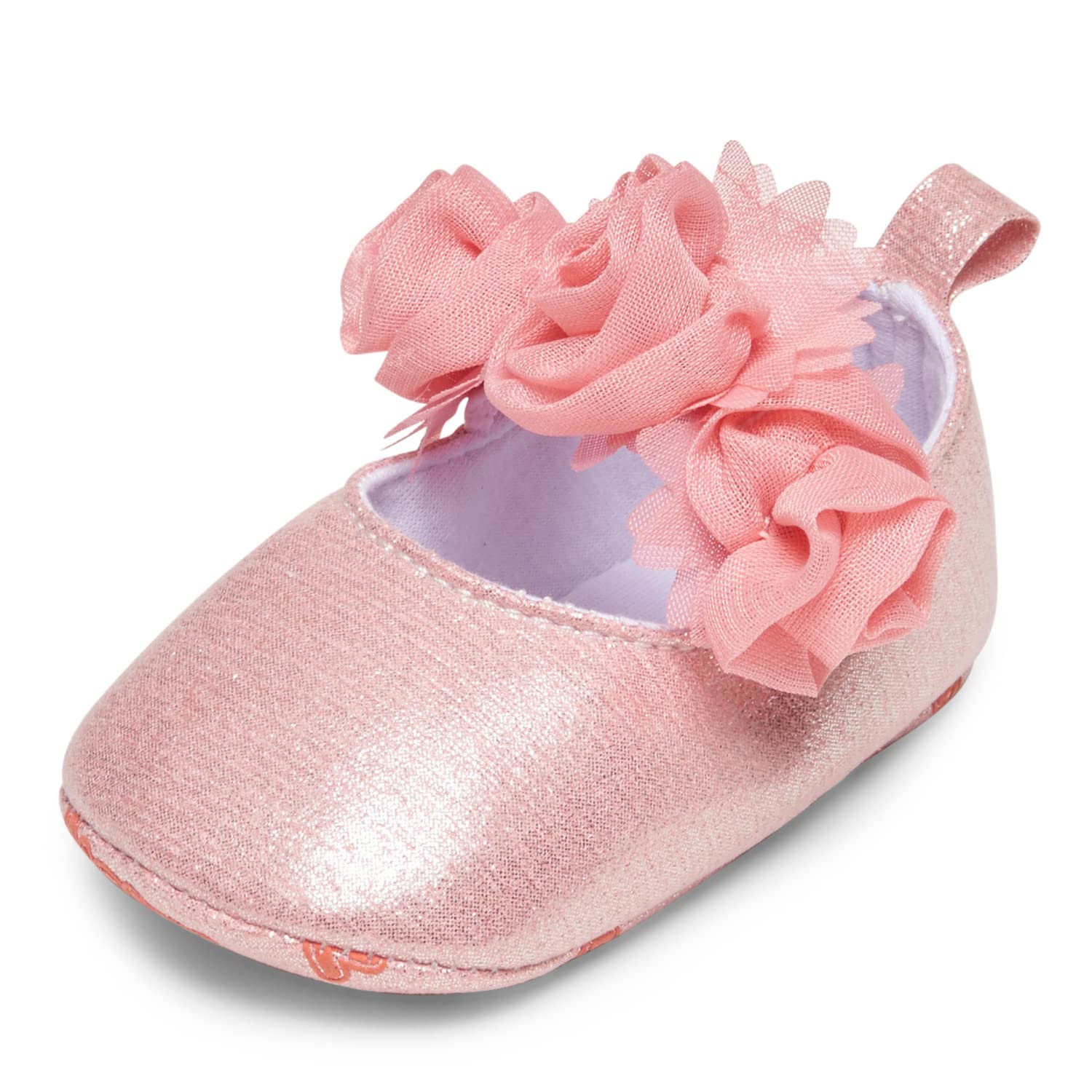 NubyBaby Girls Infant Denim Mary Jane Shoes with Bow, Childrens Casual Style Flats with Non Slip Soft Soles