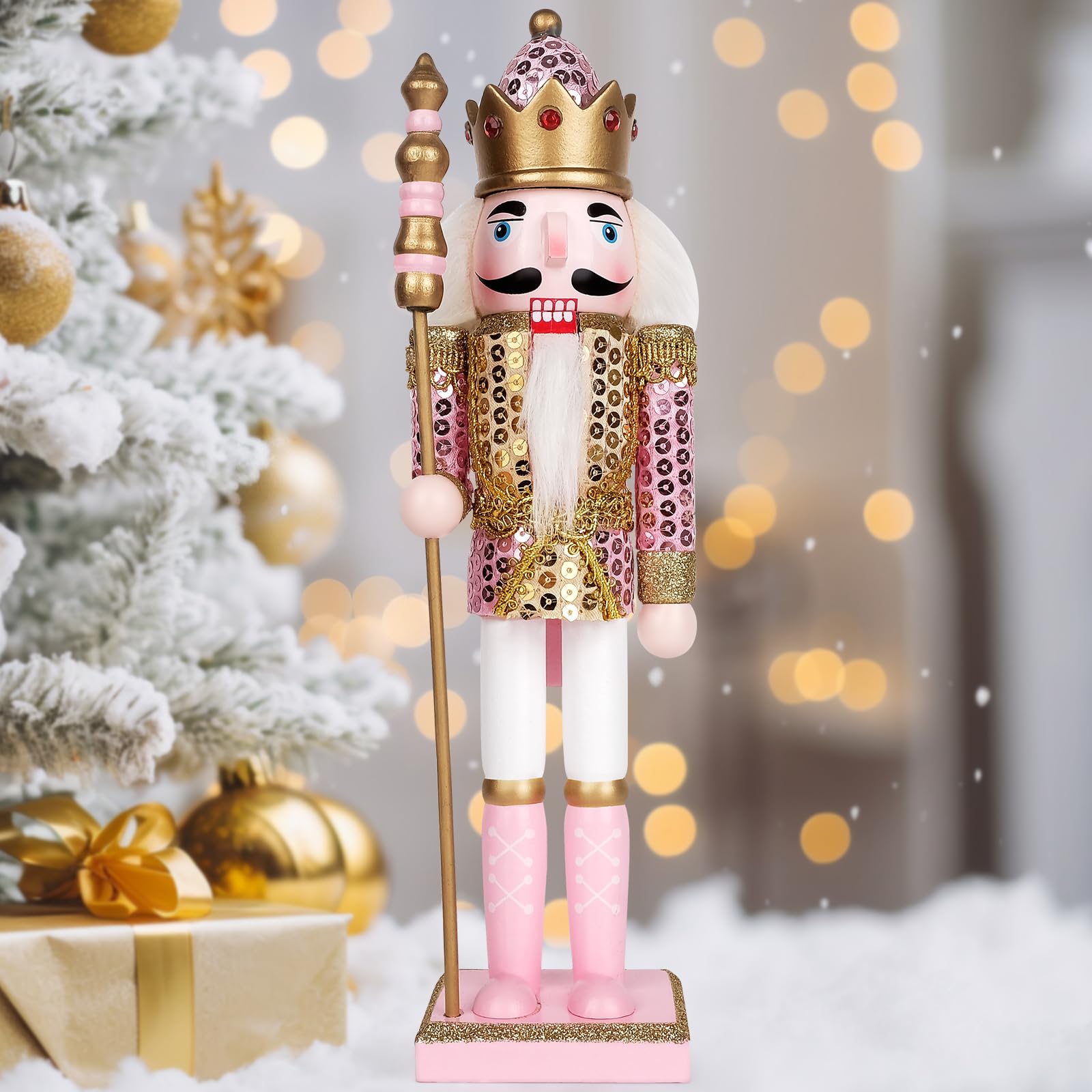 Anwenk Pink Nutcracker Christmas Decor,Handmade Wooden Christmas