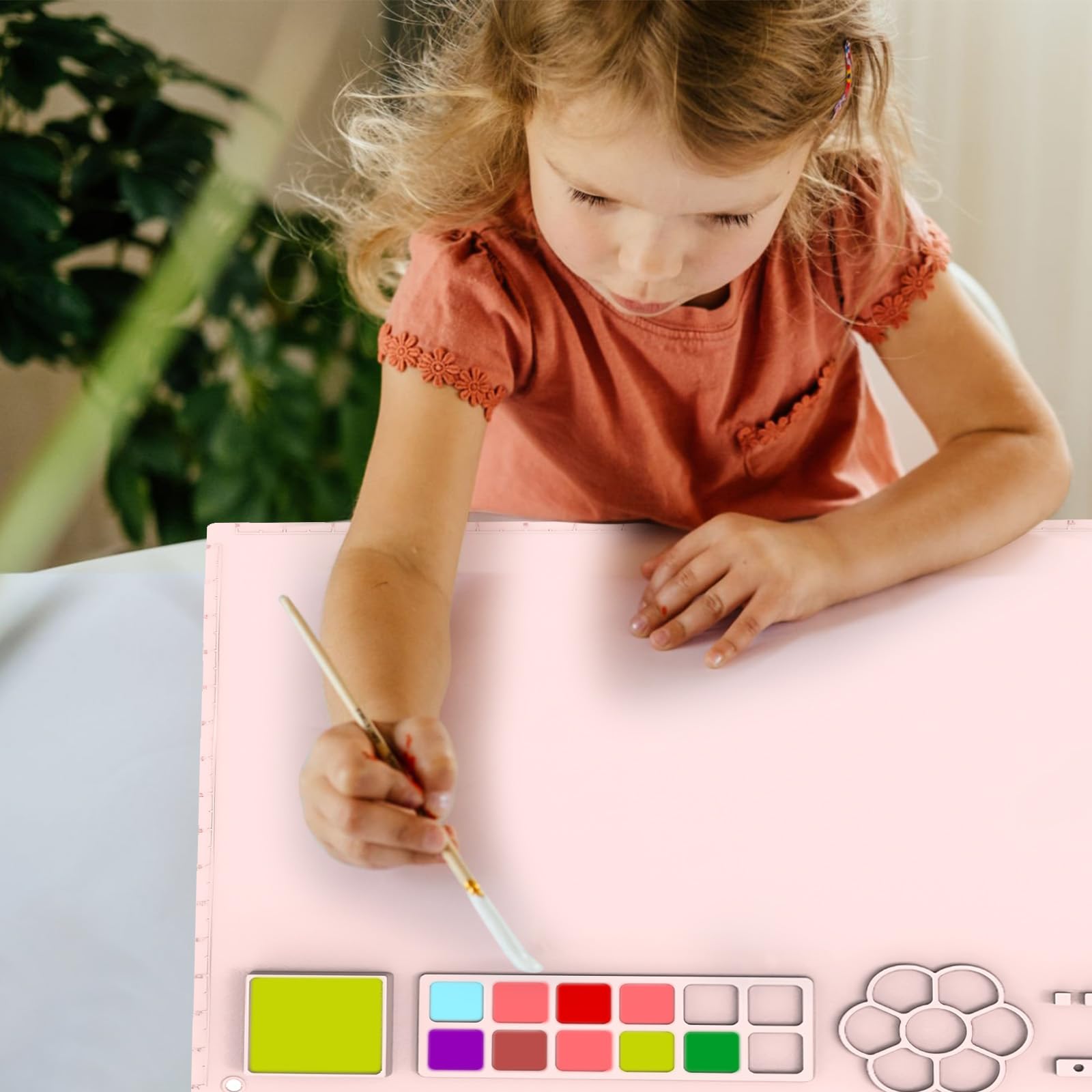 Silicone Craft Mat 20X16 Silicone Painting Mat, Non-Stick Sheet Collapsible Art Mat Washable and Reusable Painting Mat for Children, for Crafting Watercolor Painting Cutting Art DIY Creation(Pink) - Image 2