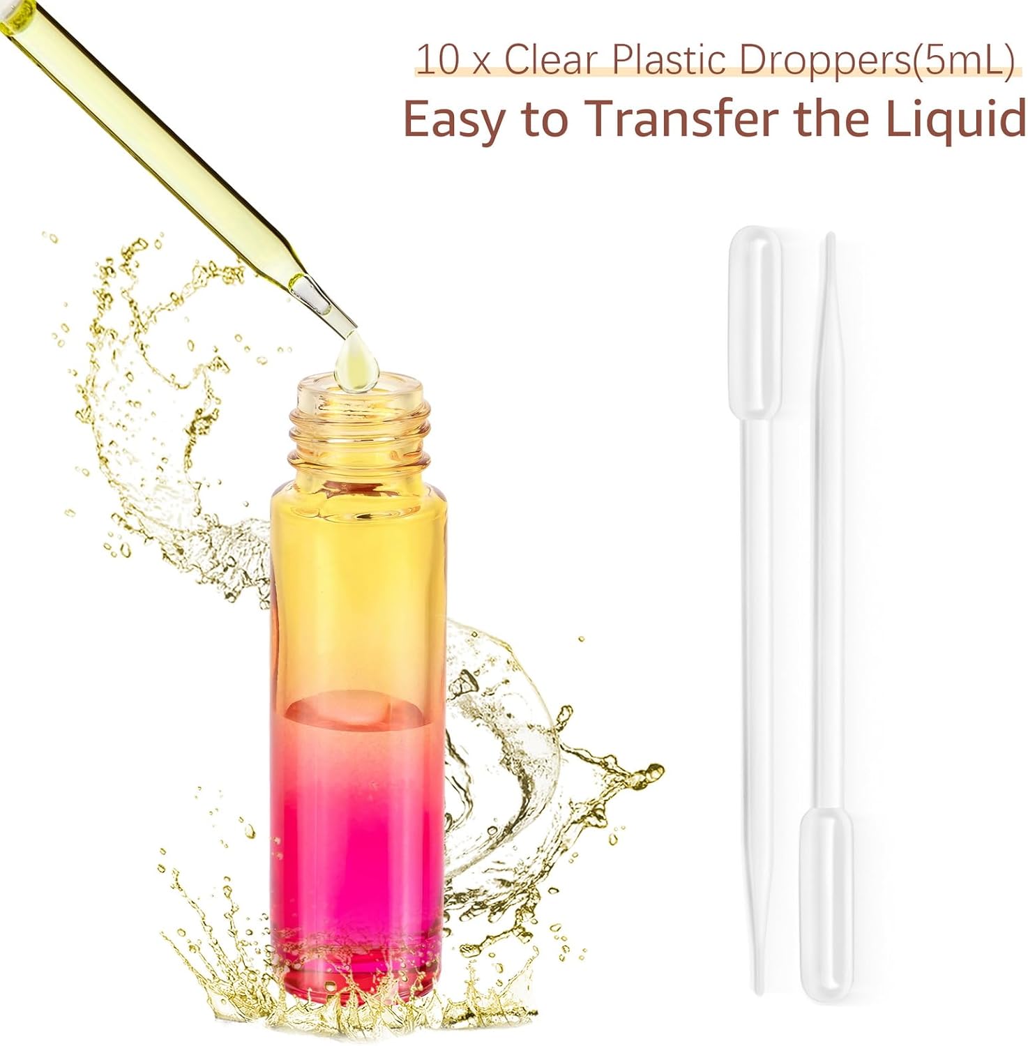 10Pcs 10ml Glass Eye Dropper Bottles, 1/3oz Travel Refillable Perfume Vials for Essential Oils &Tincture, Leak Proof Multi-Color Gradient, Portable DIY Containers with 5ml Plastic Pipettes