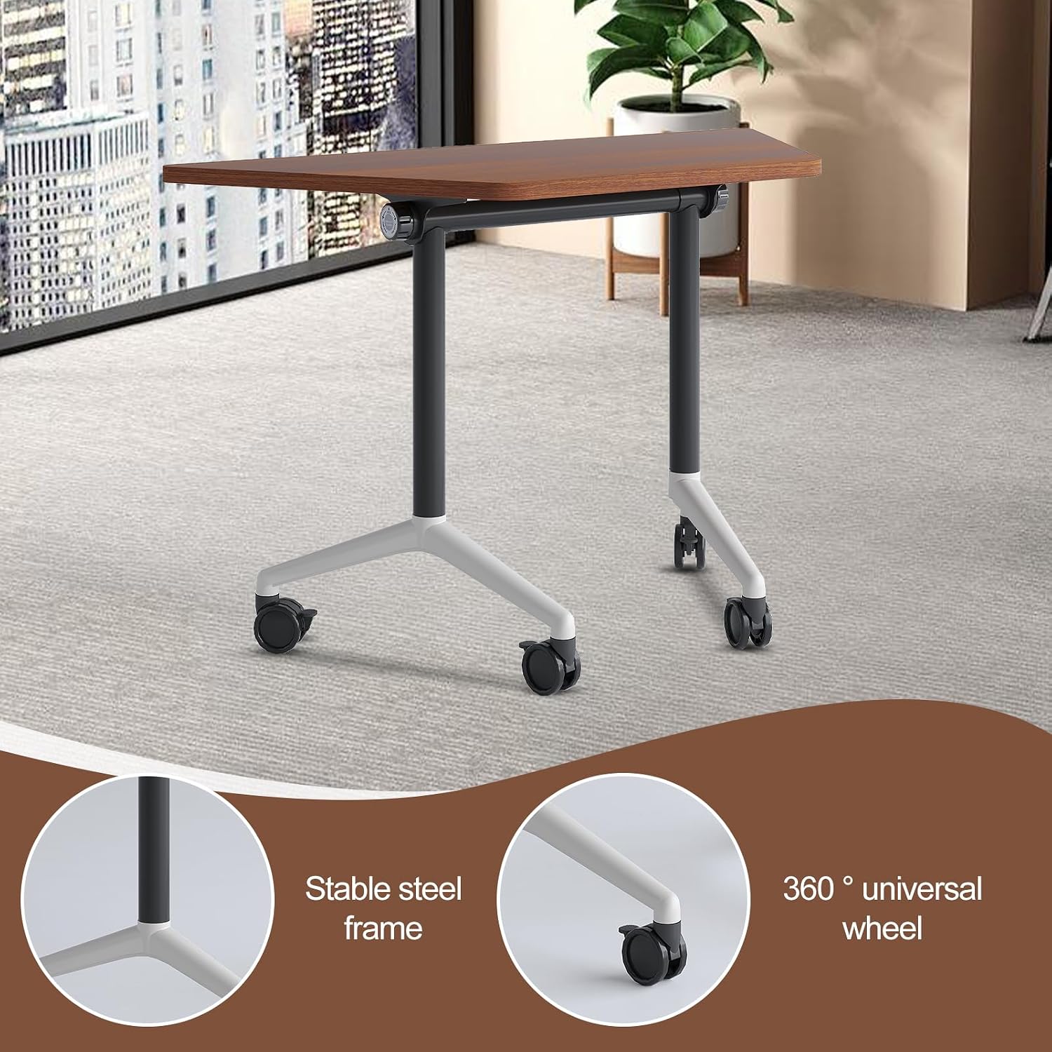 Conference Room Table, Folding Conference Table with Flip-Top Design, Mobile Seminars Dynamic Meetings Training Tables for Offices, Classrooms, and Meeting Room (8, X1915-T, 55.1)