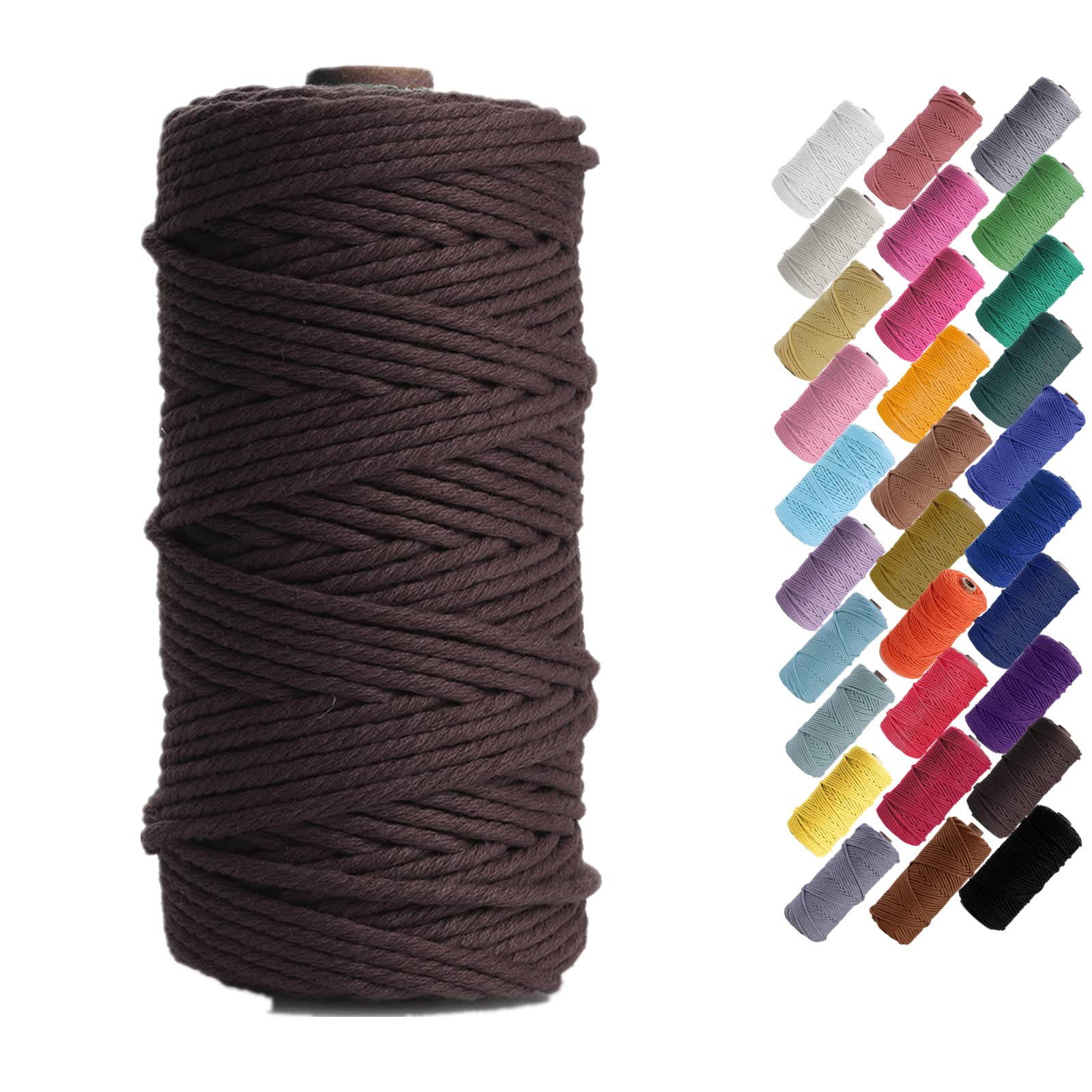 Binwat Dark Coffee Macrame Cord Thick Natual Cotton Cord Yarn Macrame Rope Cord Cotton Rope For Wall Hangings, Plant Hangers, Diy Crafts, Home Decorations, Gift Wrapping 3Mm X 100M (Dark Coffee)