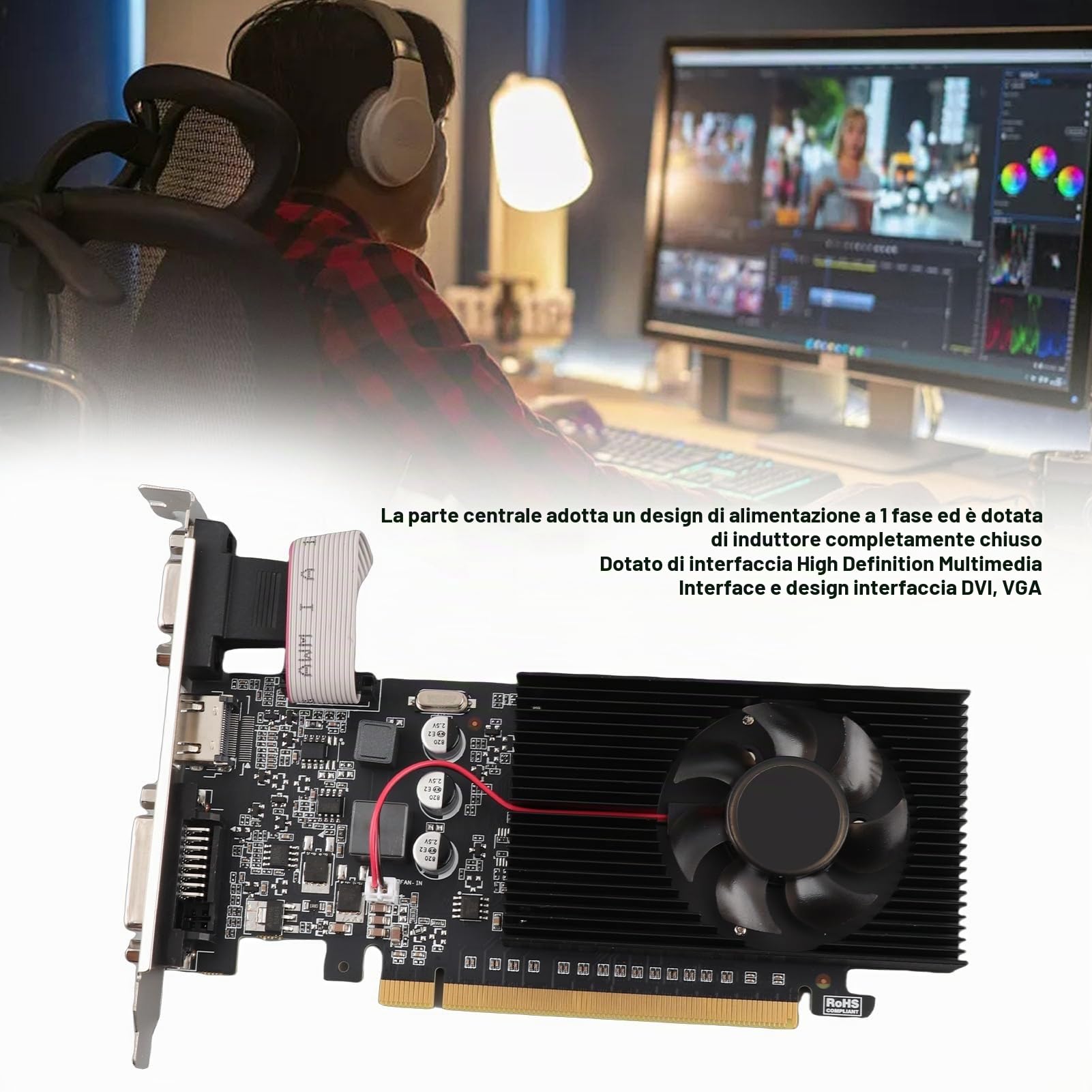 Scheda Grafica di Gioco, Scheda Grafica per Computer PCI Express 810 MHz 1000 MHz 2560x1600, Interfaccia VGA DVI HDMI, per Uso Ufficio Video HD