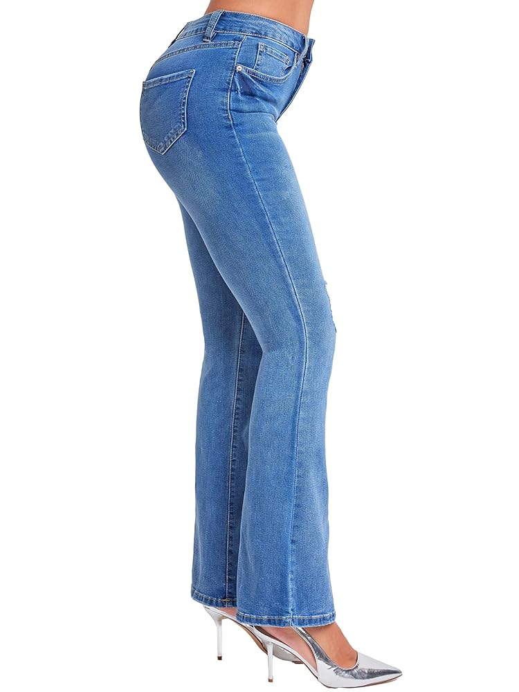 YMI Junior Women's Classic High Waisted Bell Bottom Denim