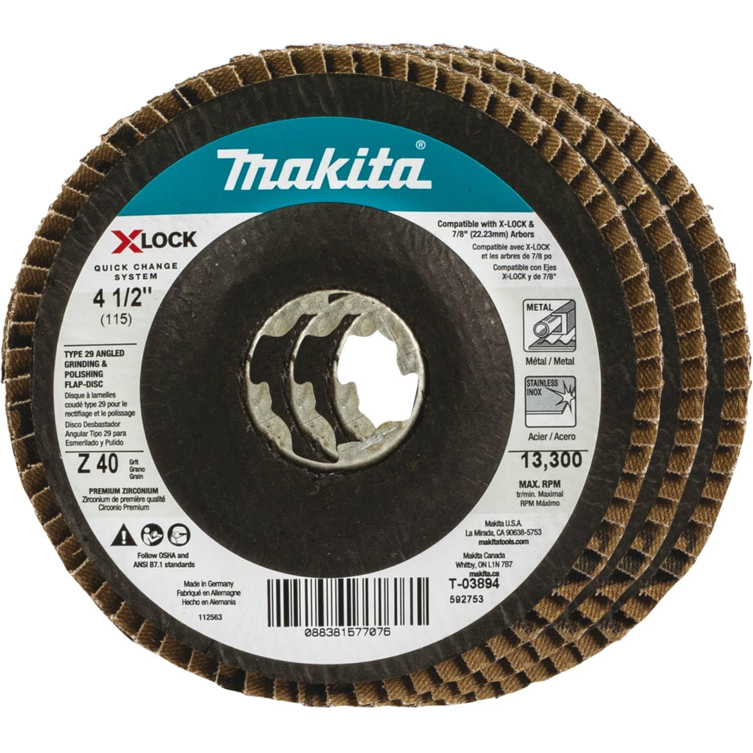 Disque à lamelles X-Lock Makita T-03894-3 grain 40 type 29 pour meuleuse 2.2 cm lot de 3