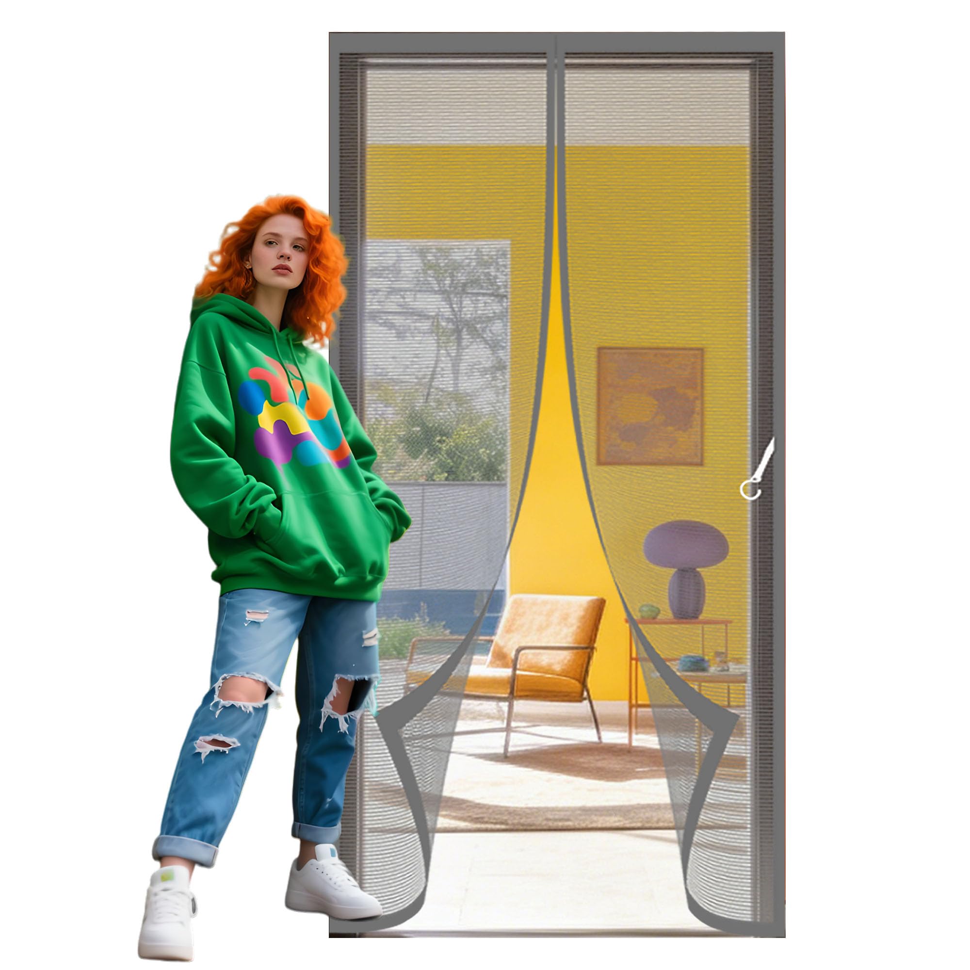 Door Screen 81 x 213 cm Hands Free Closing Screen Mesh Insect Protection Door Keep Fresh Air in Bugs Out Suitable for Balcony, Terrace, Cellar, Bedroom and Sliding Room, Grey