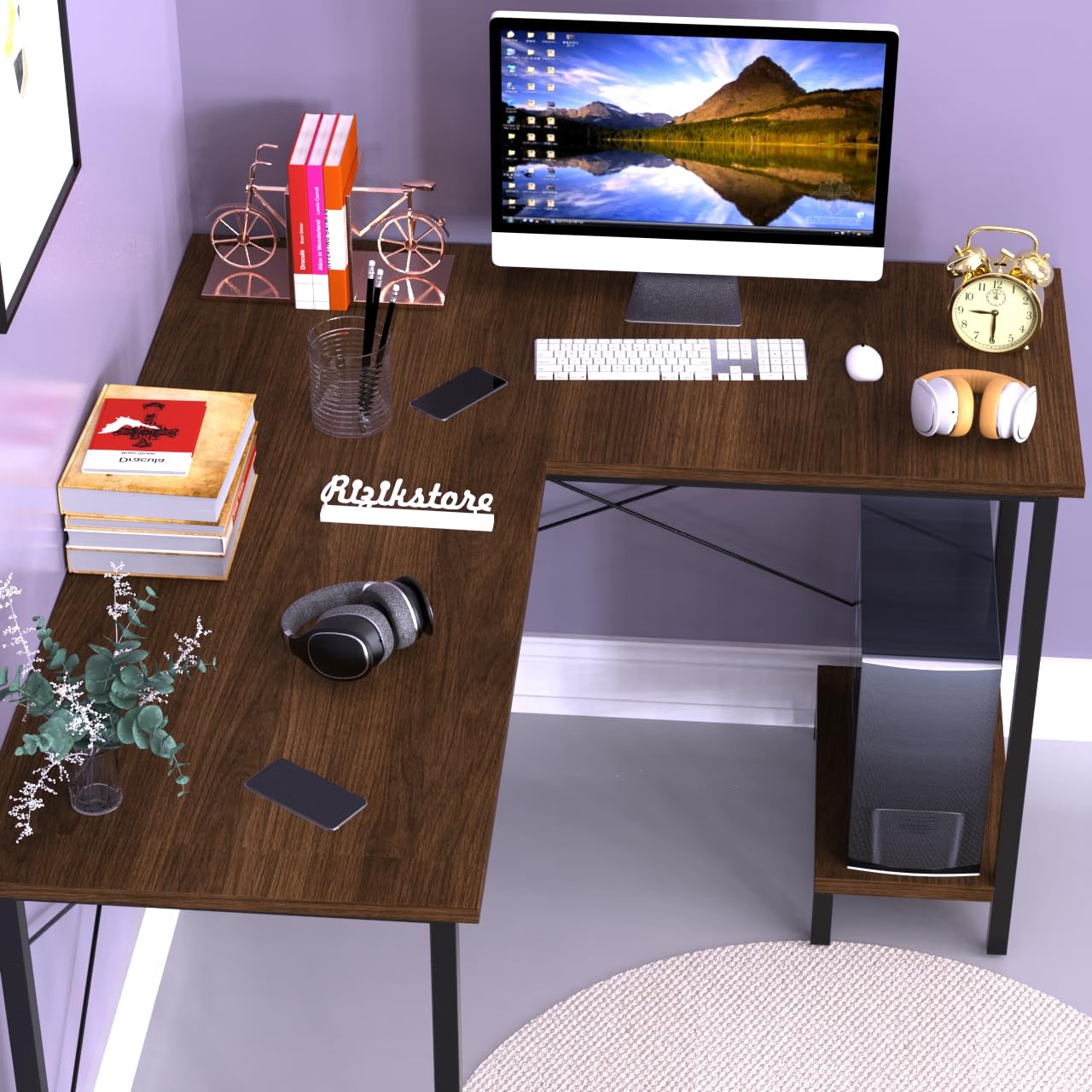 RIZIK STORE L-Shaped Computer Desk | 50-Inch Corner Gaming & Study Table with Engineered Wood Top, Metal Frame & CPU Shelf | Writing Workstation for Bedroom, Office & Small Rooms (Brown)