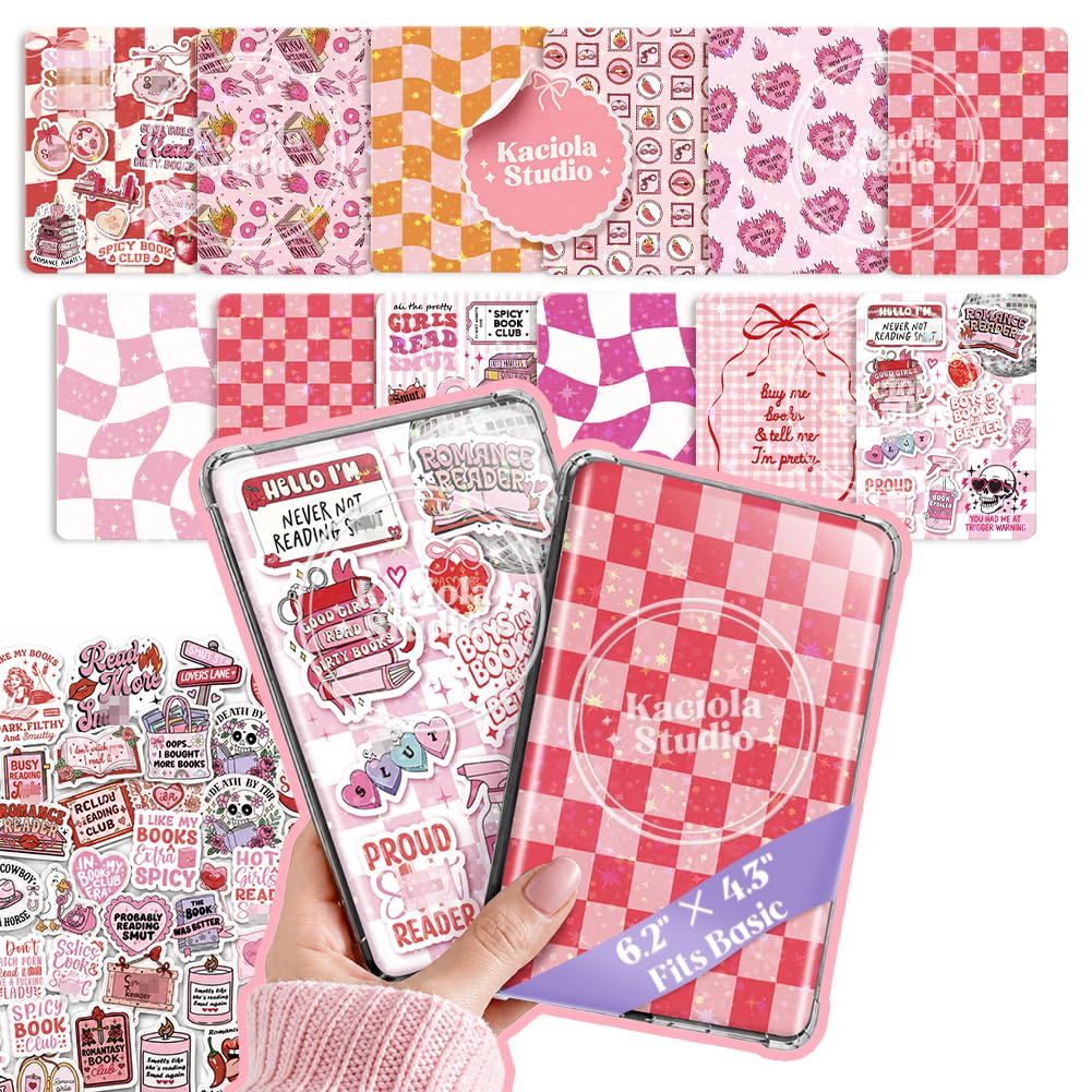 Kaciola 12 szt. wkładek papieru kartonowego do czytnika e-booków i 50 szt. naklejek do scrapbookingu do przezroczystego etui, 15 cm x 10,9 cm Smutty Theme E-Reader, tylna okładka, wkładka, akcesoria