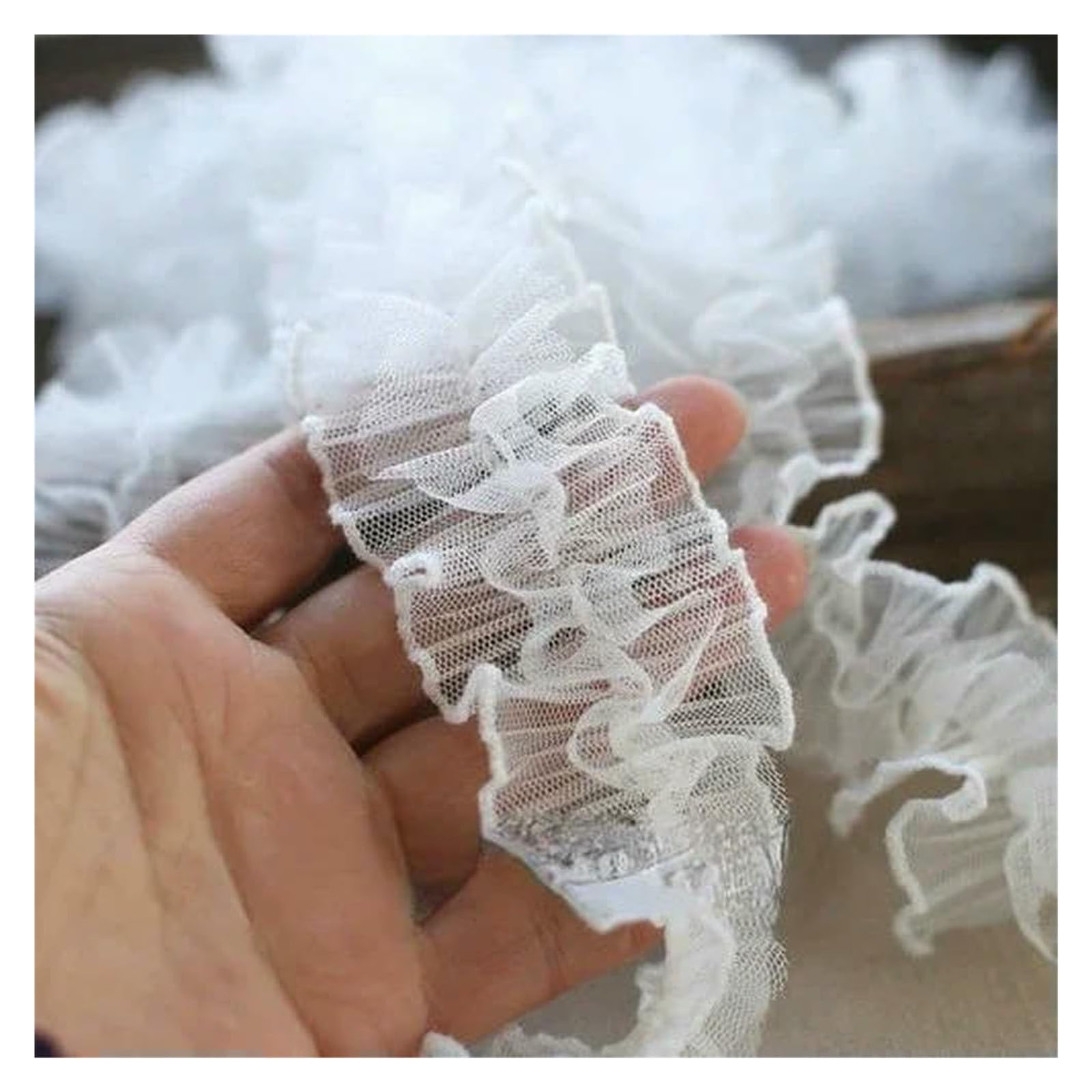 Szycie koronkowych wykończeń, Marszczona plisowana koronkowa lamówka, tkanina z tiulu, wstążka frędzlami robótkami(Off White)