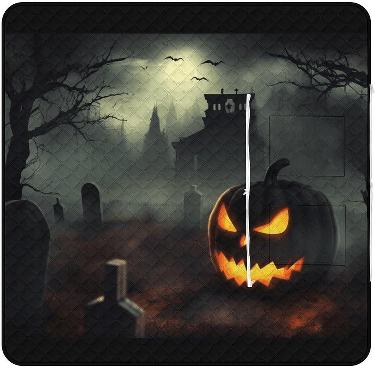 Halloween Horror Picnic Blanket with Zipper Water Resistant Sand Free Picnic Mat Washable Foldable Easy Carry Beach Blanket for Lawn Beach Hiking Camping