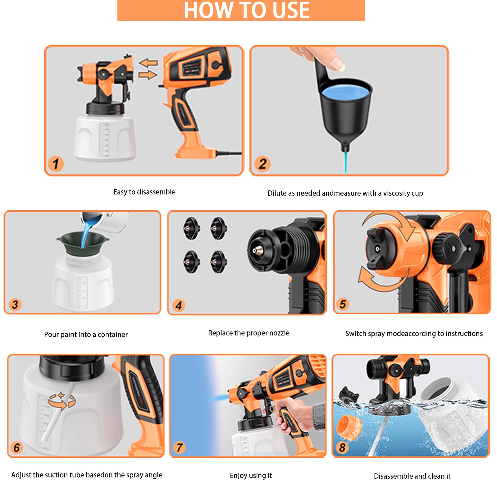 TOPALL Pistolet do lakierowania, 850 W, 32000 PRM, 1400 ml, elektryczny pistolet natryskowy HVLP, z 5 dyszami i 3 modelami, pistolet natryskowy