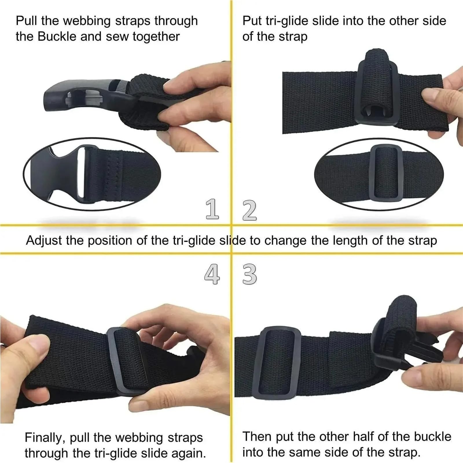 Correas para Mochilas 4/5/10/15M Nylon Webbing Strap with 10pcs Flat Side Release Buckles and Tri-Glide Slides For DIY Luggage Backpack Making(Black 100M X2.5CM)