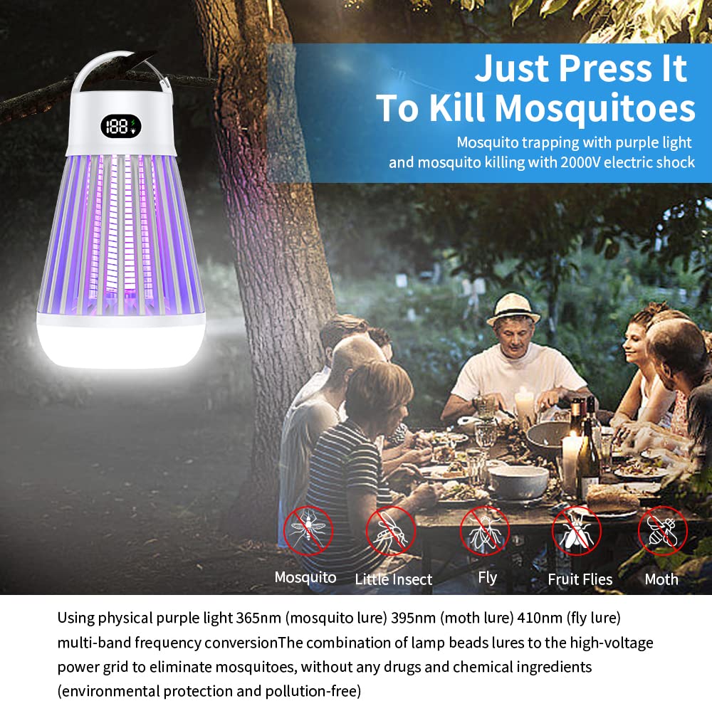 Lampe Tueur Insectes Dufuso Lampe Anti-Moustiques Dufuso UV 2000V - Tueur Insectes Étanche IPX5 Rechargeable Camping Repulsif Moustiques étanche