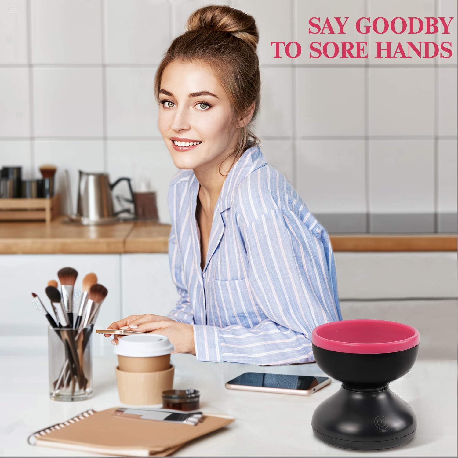 Make Up Brush Cleaner Machine, Strong Friction for Deep Cleaning Inside Makeup Brushes Bristles - Image 2