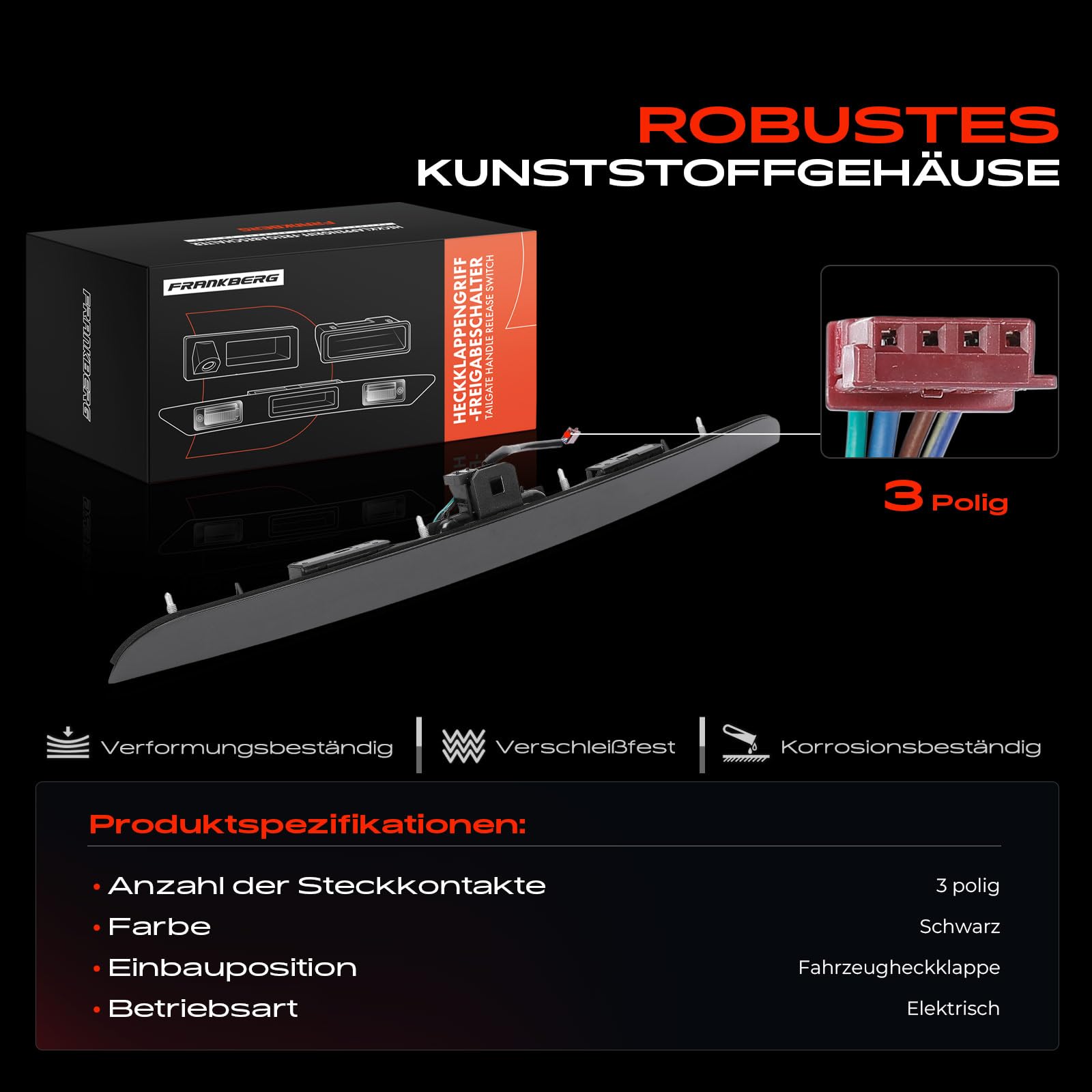 Frankberg Automatyczny przełącznik kompatybilny z 525i 1996-2003 530i Tailgate Handle Release Switch Black Replace # 51138185790