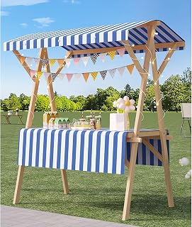 Carrello per Cibo Pieghevole in Legno con Ruote, Robusto Banco Vendita Mobile per Mercati Agricoli, Snack, Dolci e Chioschi Stradali(Blauw,120cm/47.2in)