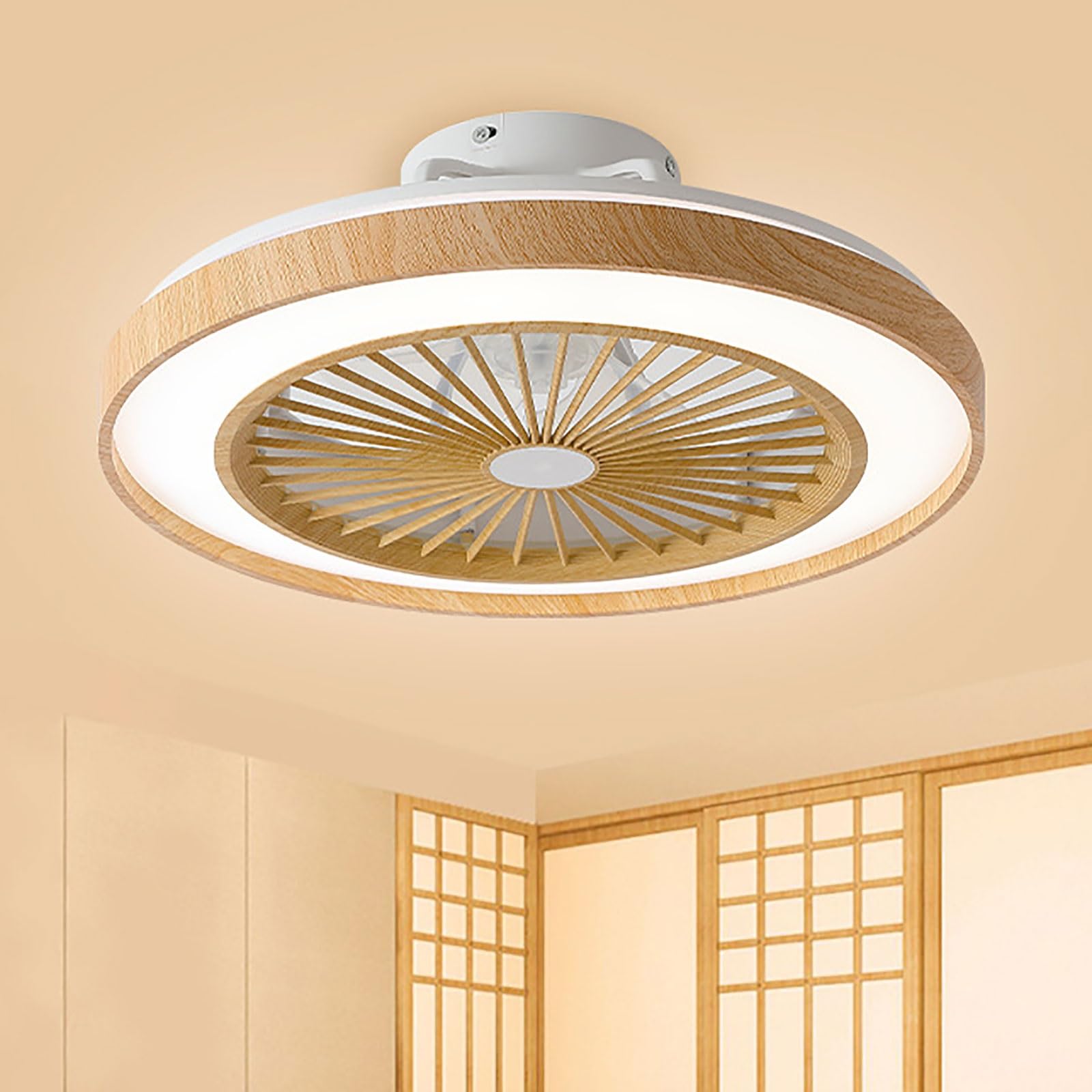 HXYSXHJUO Ceiling Fan with Light and Remote Modern Wood Grain Quiet DC Motor 6 Wind Speeds 3 Color Dimmable for Bedroom, Living Room(A)