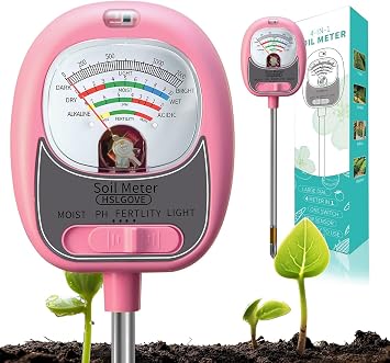 HSLGOVE 4-in-1 Moisture Meter for Plants，Soil Test Kit – Soil Moisture Meter, pH, Fertility & Sun-Light, Large Dial Soil Tester for Indoor & Outdoor Gardening, Lawn, Farm –Baby Pink