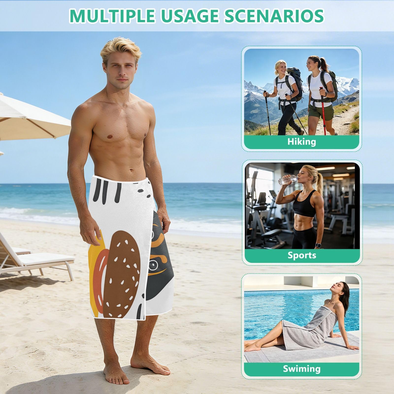 Toallas de playa grandes con bolsas de malla para adultos, bonita y simple toalla de baño de perro salchicha con cierre magnético, toalla absorbente de secado rápido para piscina, camping y