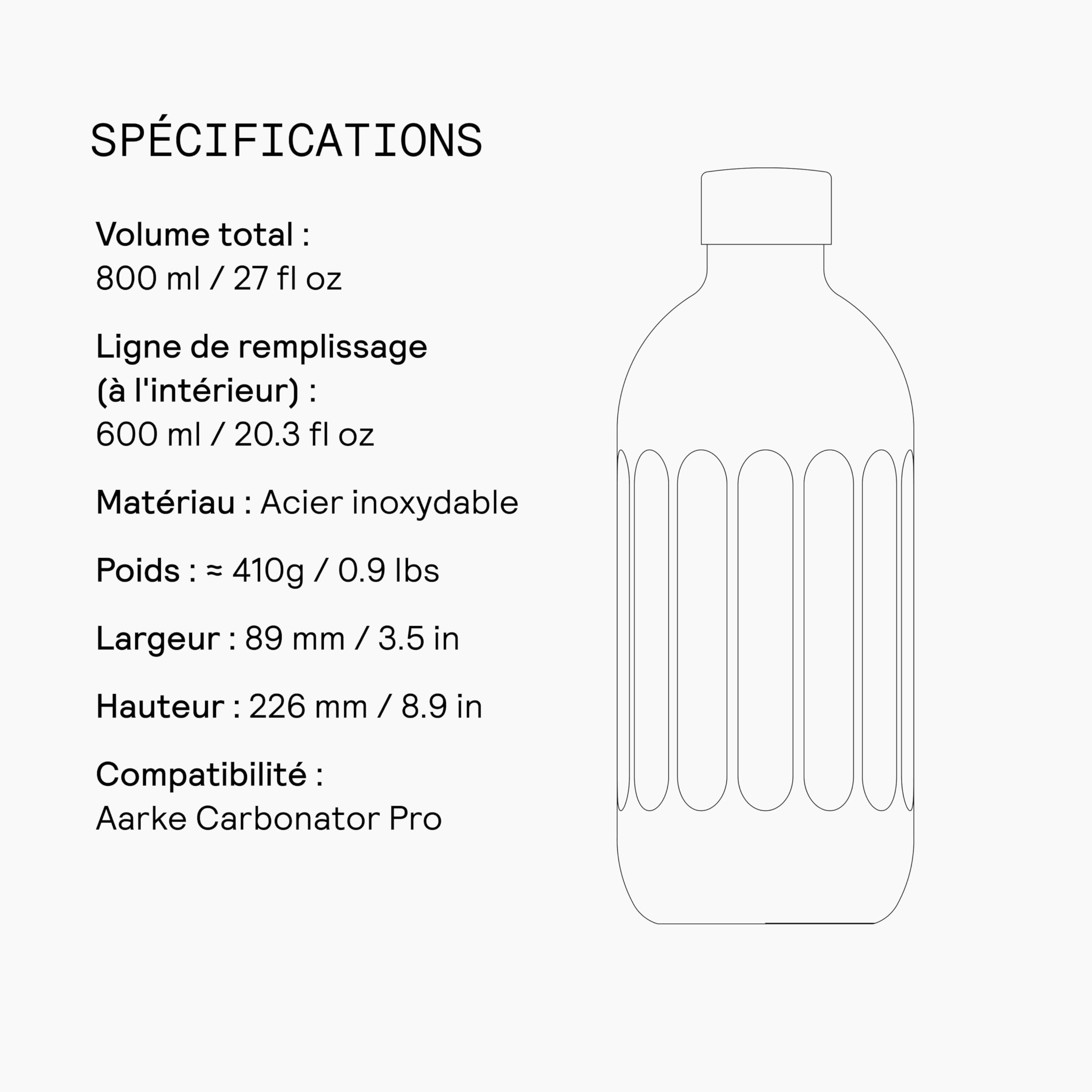 aarke Bouteille To-Go en Acier Inoxydable – Bouteille Isotherme pour Eau Plate & Pétillante, Compatible Carbonator PRO, Double Paroi, Étanche, Lave-Vaisselle, Capacité : 800 ml