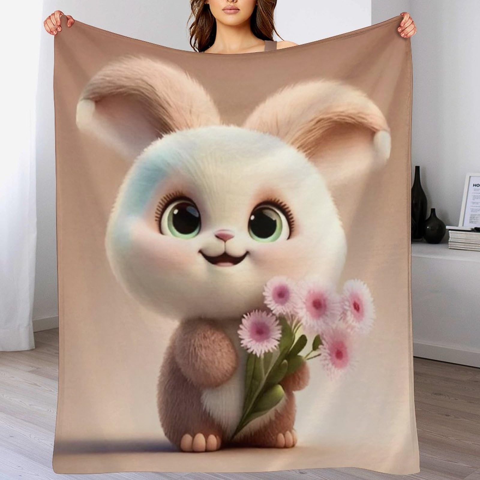 Couverture en lapin 3D douce et chaude pour canapé et lit cosy en toutes saisons