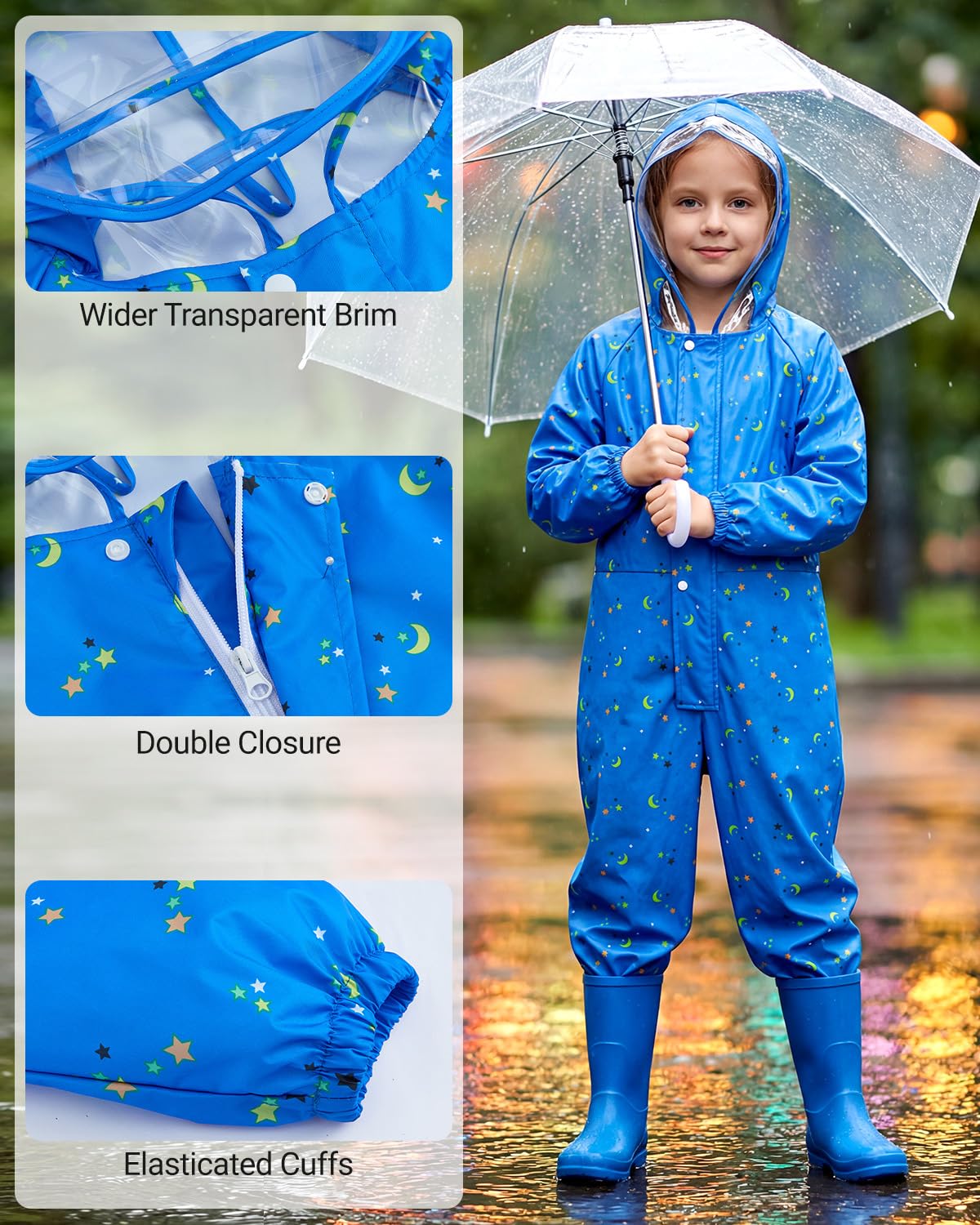 JiAmy Combinaison Pluie Enfant Imperméable, Combinaison Intégrale avec Fermeture Zippée + Boutons, Vêtement Pluie Enfant Garçon Fille 1 à 3 Ans