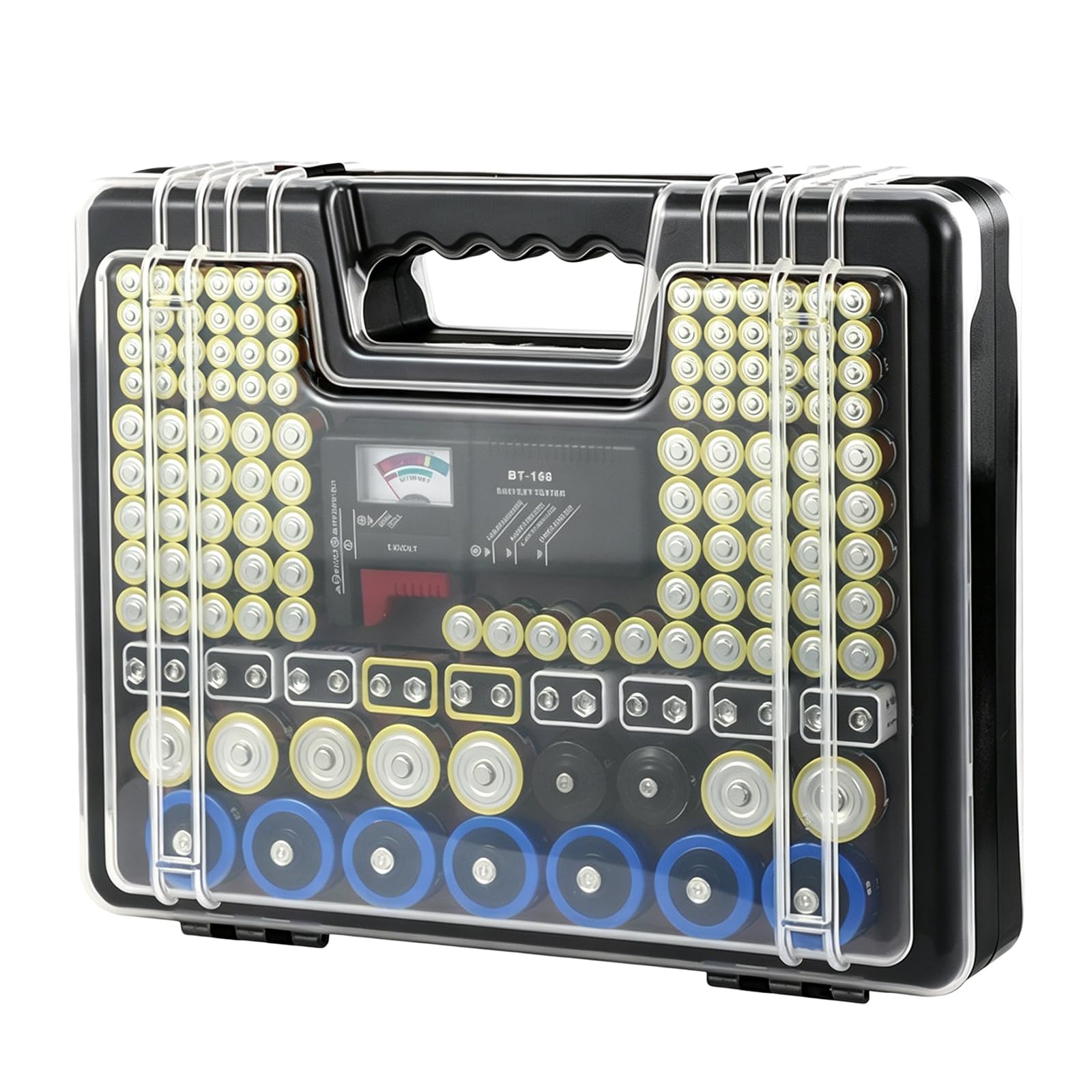 239 sztuk organizerów na baterie, 300 x 242 x 95 mm, pudełko do przechowywania baterii, pudełko na baterie z testerem, walizka na baterie do gospodarstwa domowego i warsztatu, materiał PE, kolor