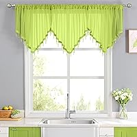 Vista 10 de WUBODTI Cenefas transparentes para ventanas de sala de estar, cortina triangular de encaje con cuentas de cristal, 51 pulgadas de ancho x 24 Beige