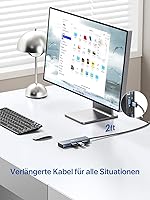 Vista 5 de Concentrador USB, divisor USB 3.0 de 4 puertos dockteck de aluminio, extensor USB de 2 pies compatible con MacBook, XPS, Surface Pro, Mac mini/Pro