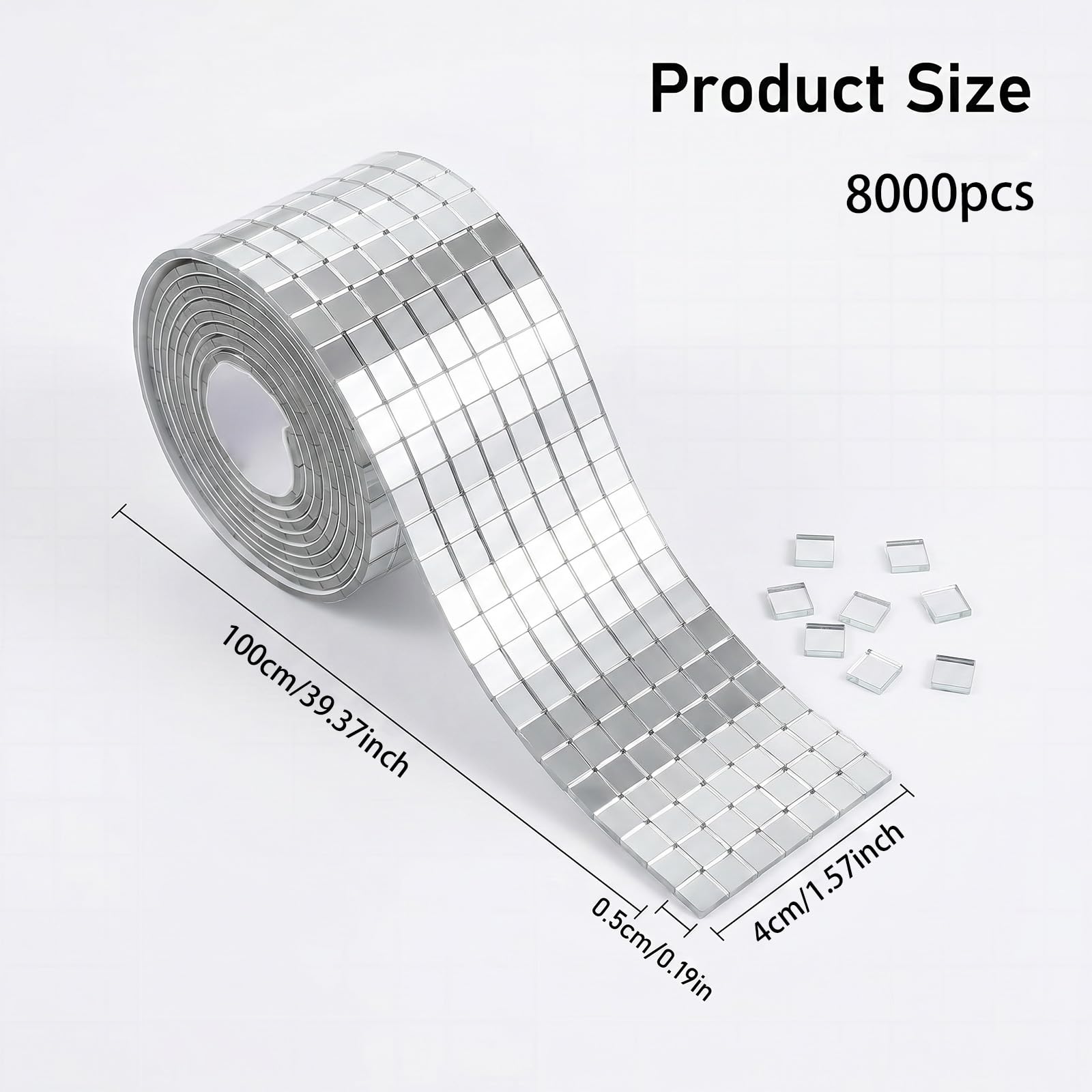 Lustro szklane 8000 sztuk samoprzylepnych płytek mozaikowych, 5 x 5 mm | Szklane lustro do samodzielnego wykonania, do dekoracji, samoprzylepne, 5 x 5 mm, kwadratowe, kula dyskotekowa, taśma klejąca