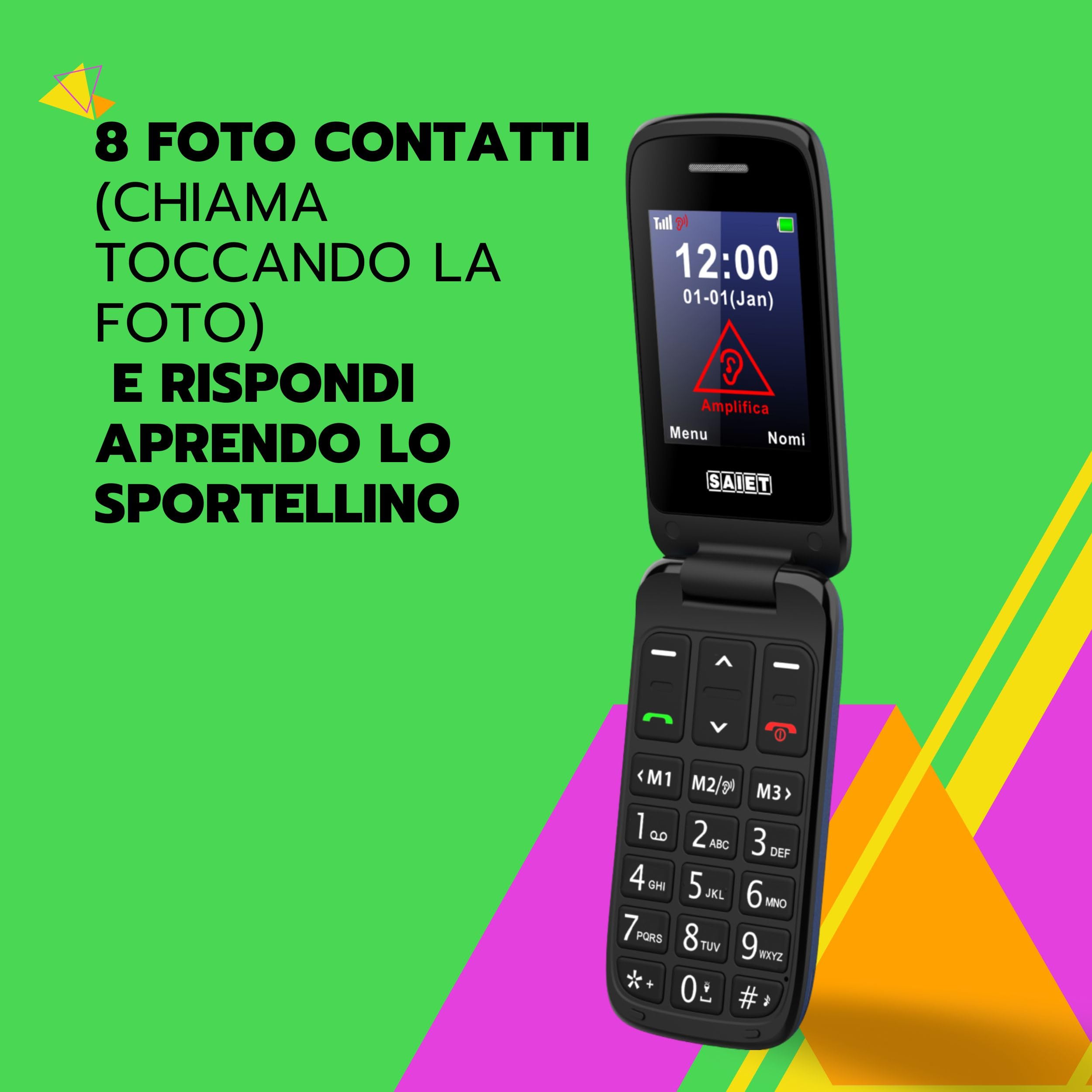 SAIET - Cellulare per Senior Facile e Intuitivo da Usare SCUDOtre - Telefono per Anziani con Tasti e Caratteri Grandi - Audio Amplificato e SOS - Rosso