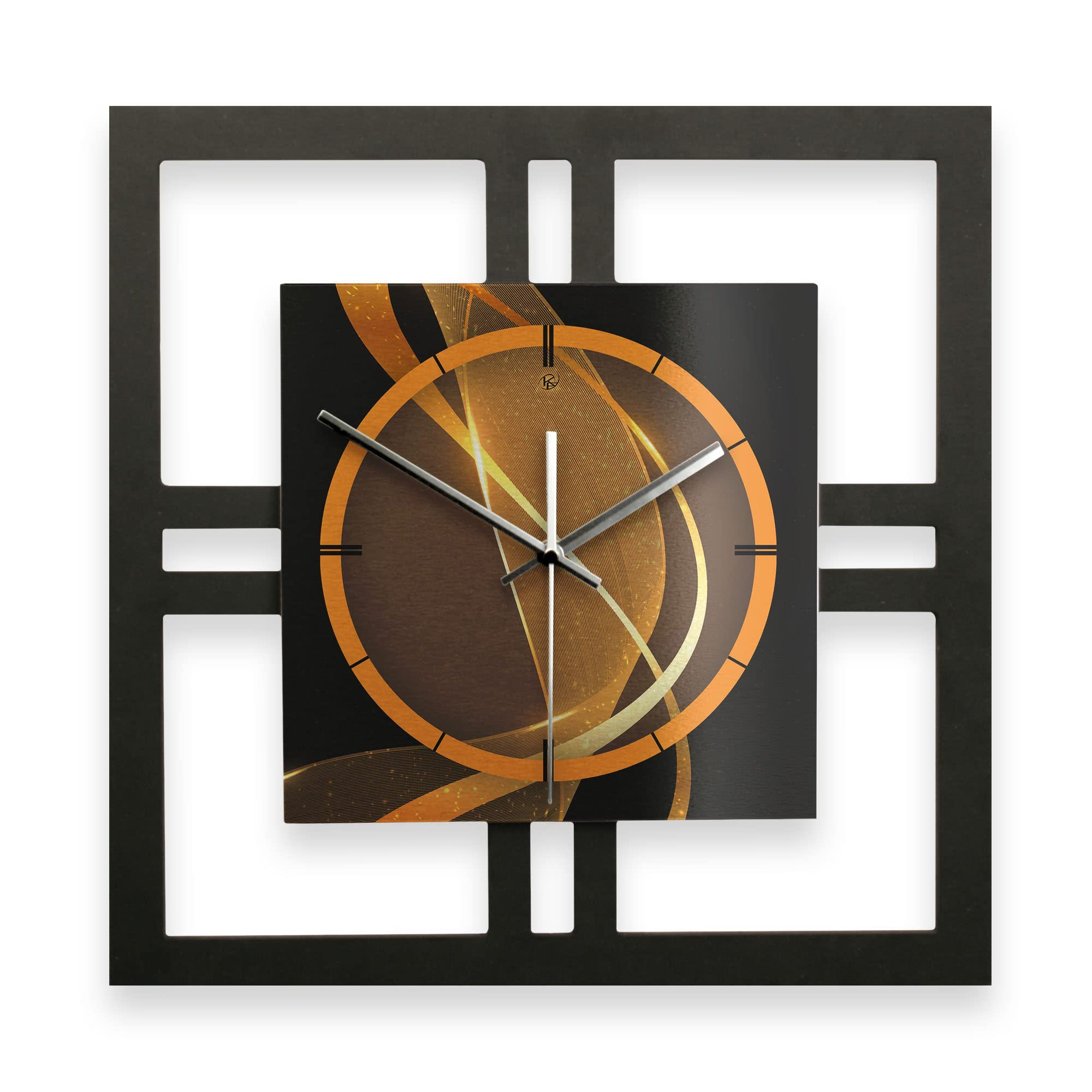 Kreative Feder Designer-WANDUHR „Dynamic“ 40x40cm schwarz-Gold in modernem Metallic-Look ohne Tickgeräusche (Dynamic, leises Funkuhrwerk)