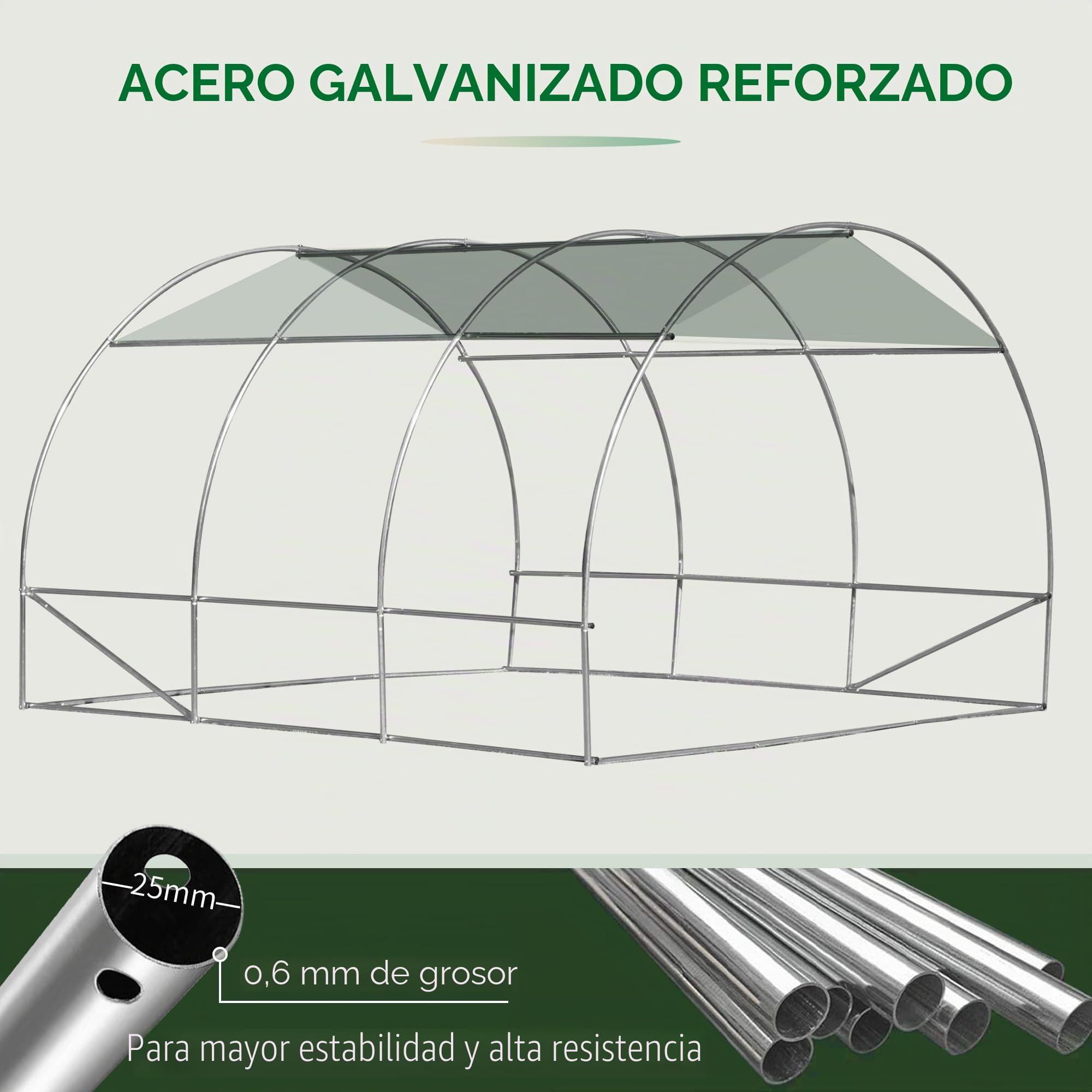 Outsunny Invernadero túnel transitable 3x3x2m Cubierta PE Verde | Invernaderos para exteriores, marco de acero, puerta y ventanas con cremallera, para flores, verduras, plantas tropicales