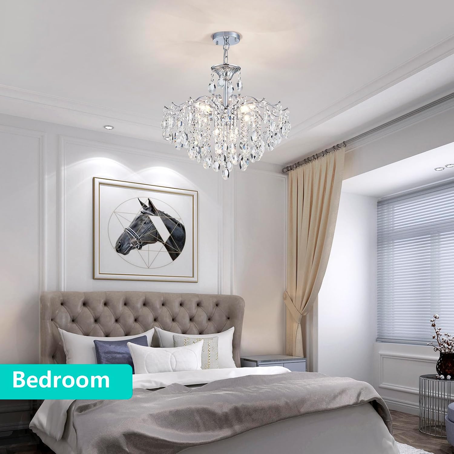 6-Light Chrome K9 Crystal Tree Branch Chandelier, Modern Design for Dining Room, Pendant Light Fixure for Living Room, Bedroom, E12 Socket, D20inch *H 23.6~60inch (Adjustable)