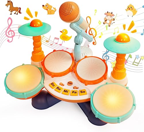 Juego de batería para niños pequeños de 1 a 3 años, juguetes musicales con micrófono, instrumentos para niños de 1 año, regalos de primer