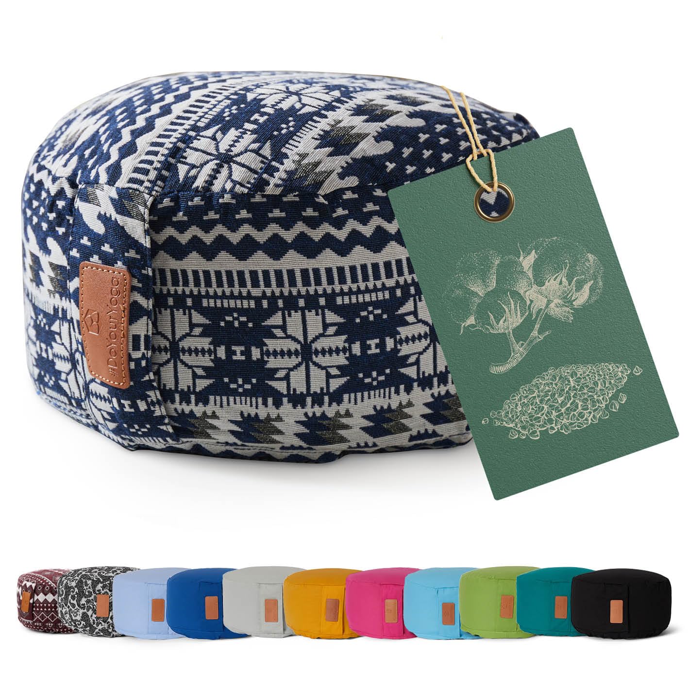 #DoYourYoga Okrągła tapicerka do jogi – poszewka nadająca się do prania, wypełnienie z ekologicznej łuski gryki (kod typu pojazdu), 30 x 15 cm, poduszka do jogi i medytacji - styl (1)