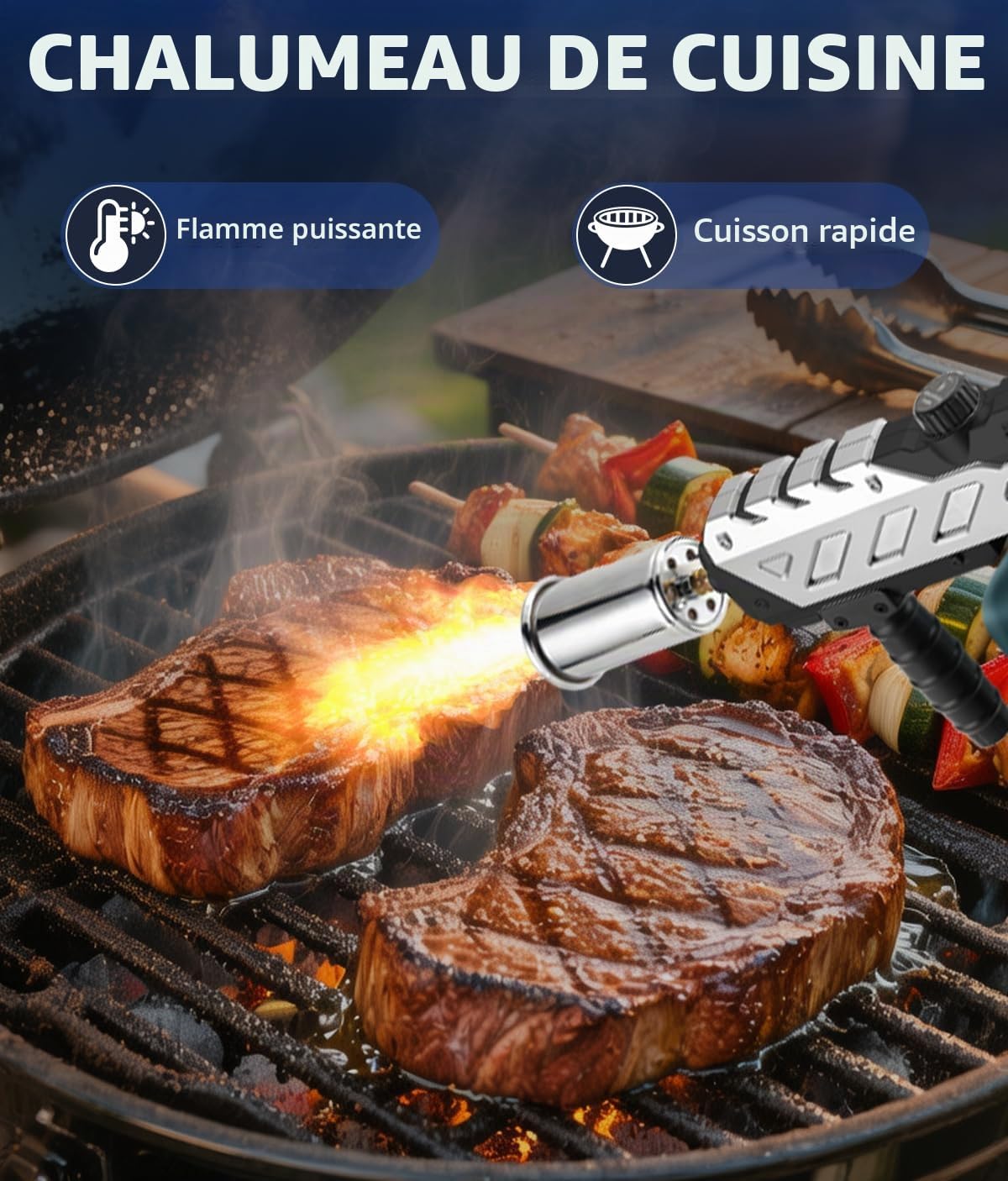 Torche au propane puissante avec design amovible, pistolet de cuisine avec flamme réglable, brûleur de flamme, lance-flammes pour barbecue, allume-charbon, feu de camp, désherbage (réservoir non