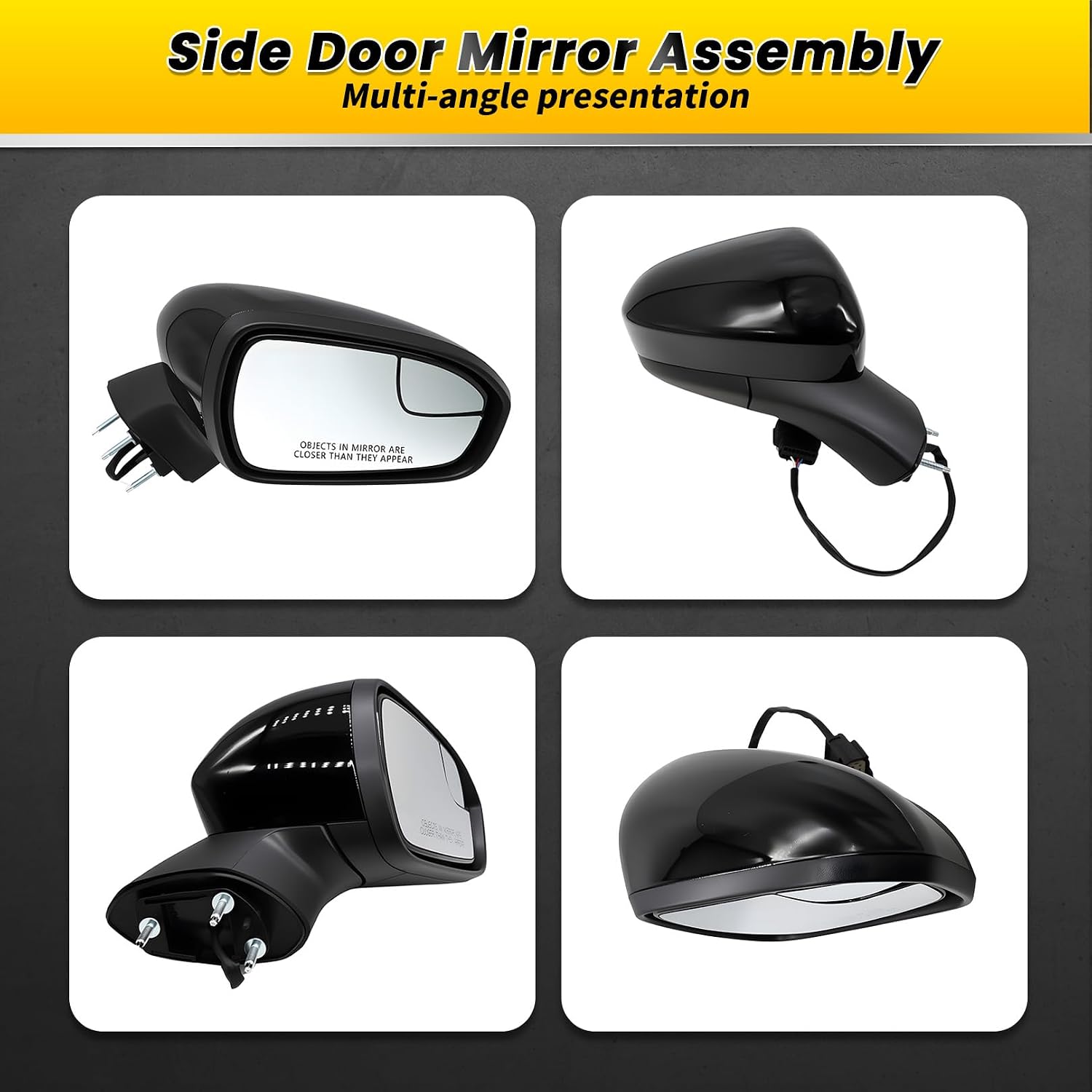 Right Passenger Side Mirror Assembly Compatible with Fusion 2016-2022 w/Electric Adjustment and Blind Spot Mirror Glass FS7Z17682B (3Pins Black Right)