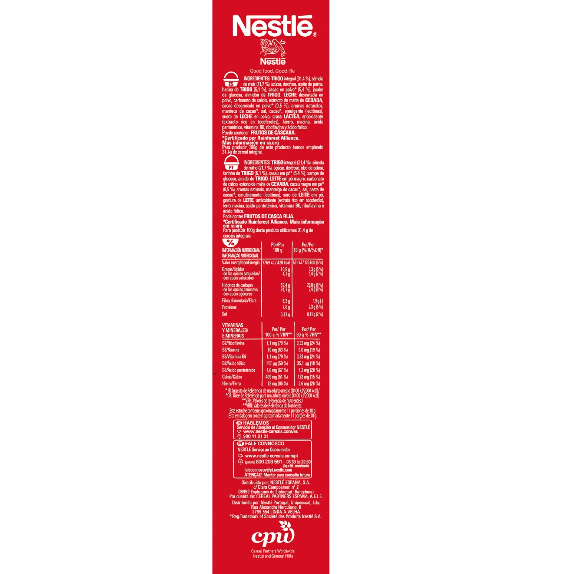 Cereales Nestlé KitKat Cereales, Cereales de Trigo Integral y Maíz Recubiertos con Chocolate con Leche, 7 Paquetes de 330 g