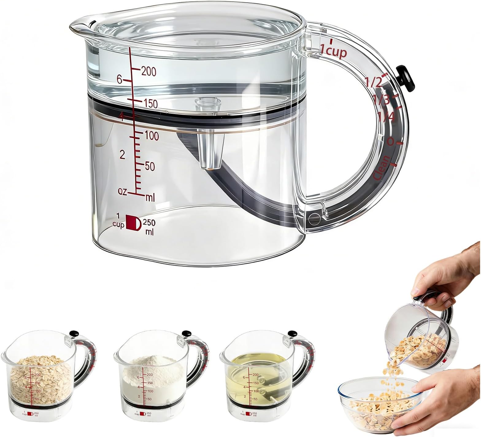 4 in1 Adjustable Measuring Cup with Scraper-Style Seal Base, Multi-Functional Up Cup Space-Saving for Cooking and Baking & Ingredients ﻿