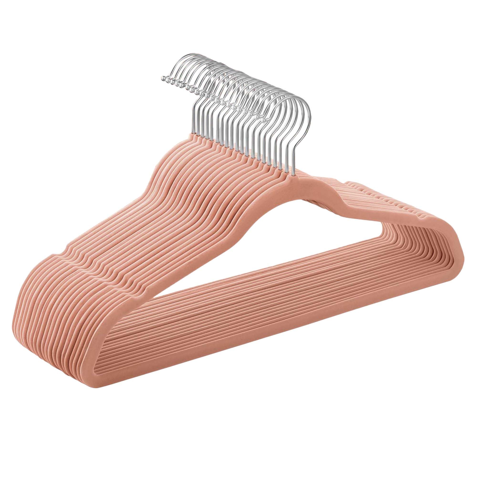 SONGMICS Wieszak na ubrania, aksamitny, zestaw 20 szt., wieszak na kurtkę, szerokość 41,5 cm, cienki, dobrze obciążalny, obrotowy o 360° hak na płaszcze, koszule i garnitury, jasnoróżowy CRF026R20