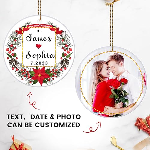 Miniatura 3 de Adorno personalizado de primera Navidad casado 2024, adornos de fotos personalizados de cerámica, primera Navidad como regalo de boda para parejas