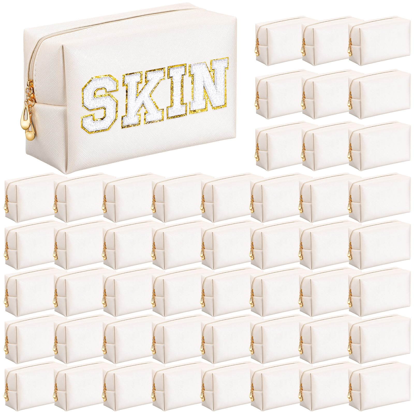 Cunno 50 Pcs Makeup Bag Bulk PU Leather DIY Cosmetic Plain Preppy Makeup Pouch Portable Waterproof Toiletry Bags