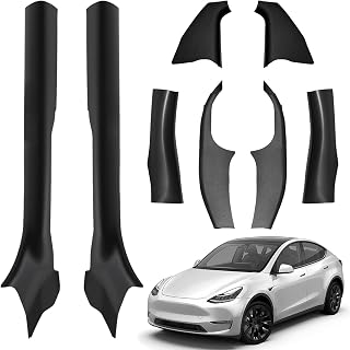 8PCS Door Sill Protector for Tesla Model Y Juniper 2025–26, Door Entry Guard Set for Front & Rear Door Thresholds, Anti-Kick Interior Door Entry Covers (Leather Grain (Not fit 2026 Model Y Standard）)
