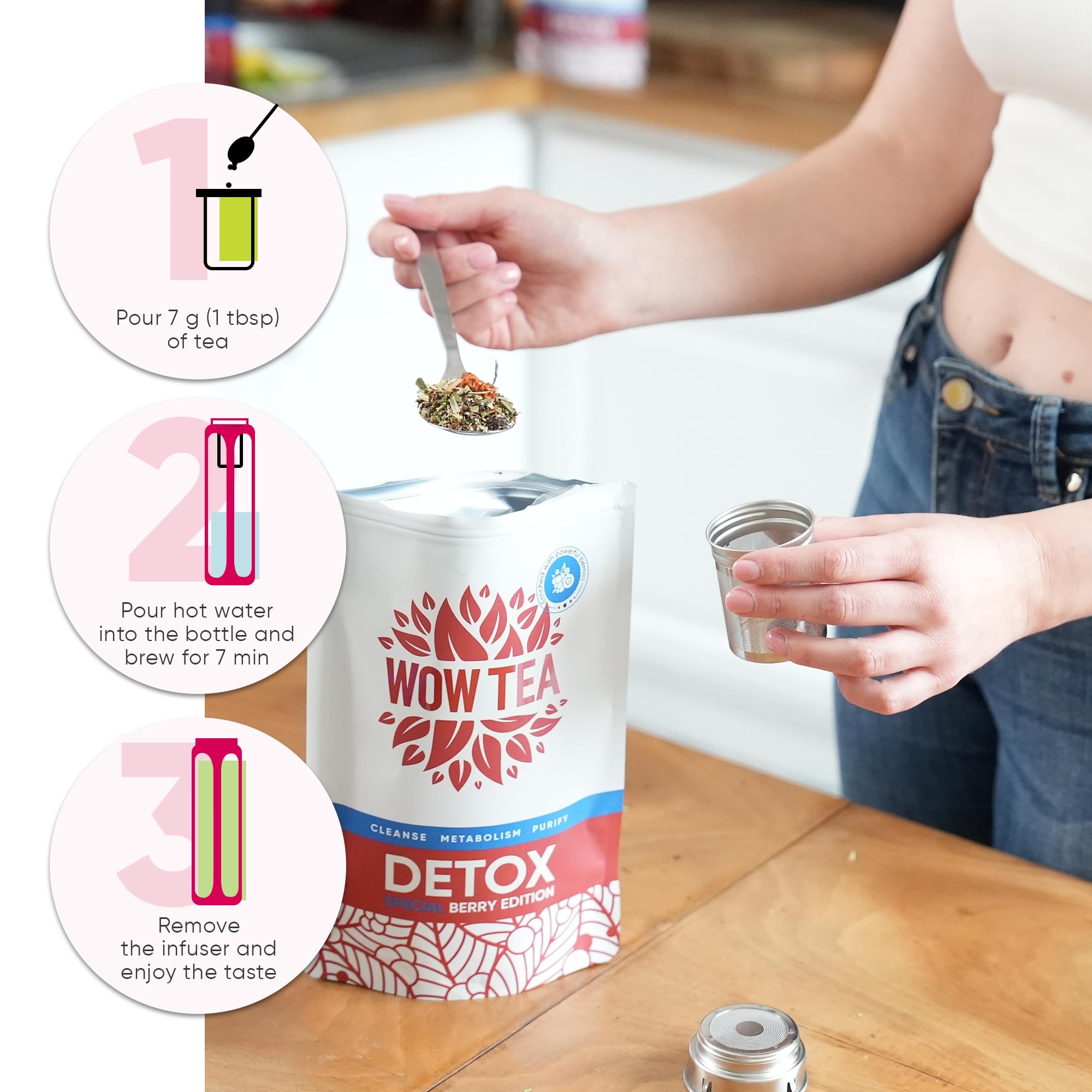 WOW TEA: Double Berry Slim Team 1 (talla única, té de desintoxicación de bayas + superfruta)