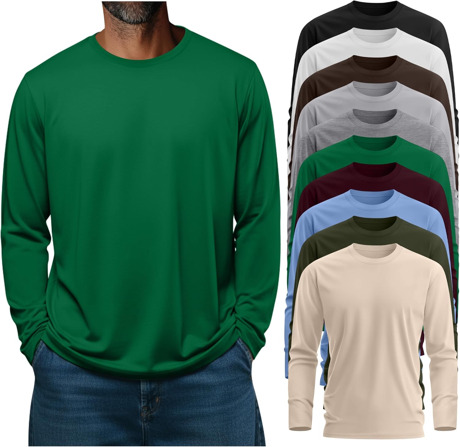 10 Pcs Mens Big and Tall Shirts Cotton Long Sleeve Top Bulk