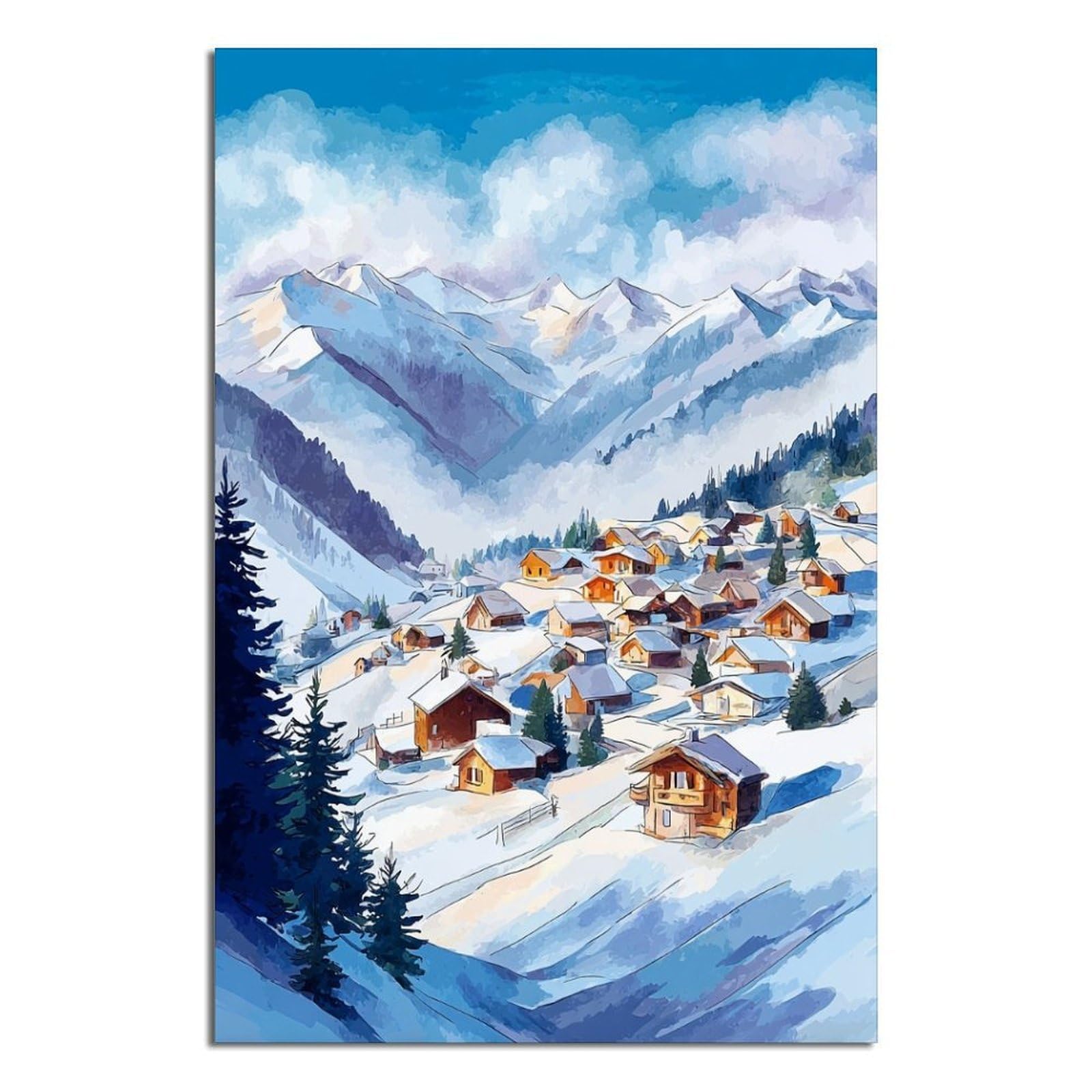 La Plagne Ski Poster 24x36inch(60x90cm) Vintage Watercolor Canvas Art
