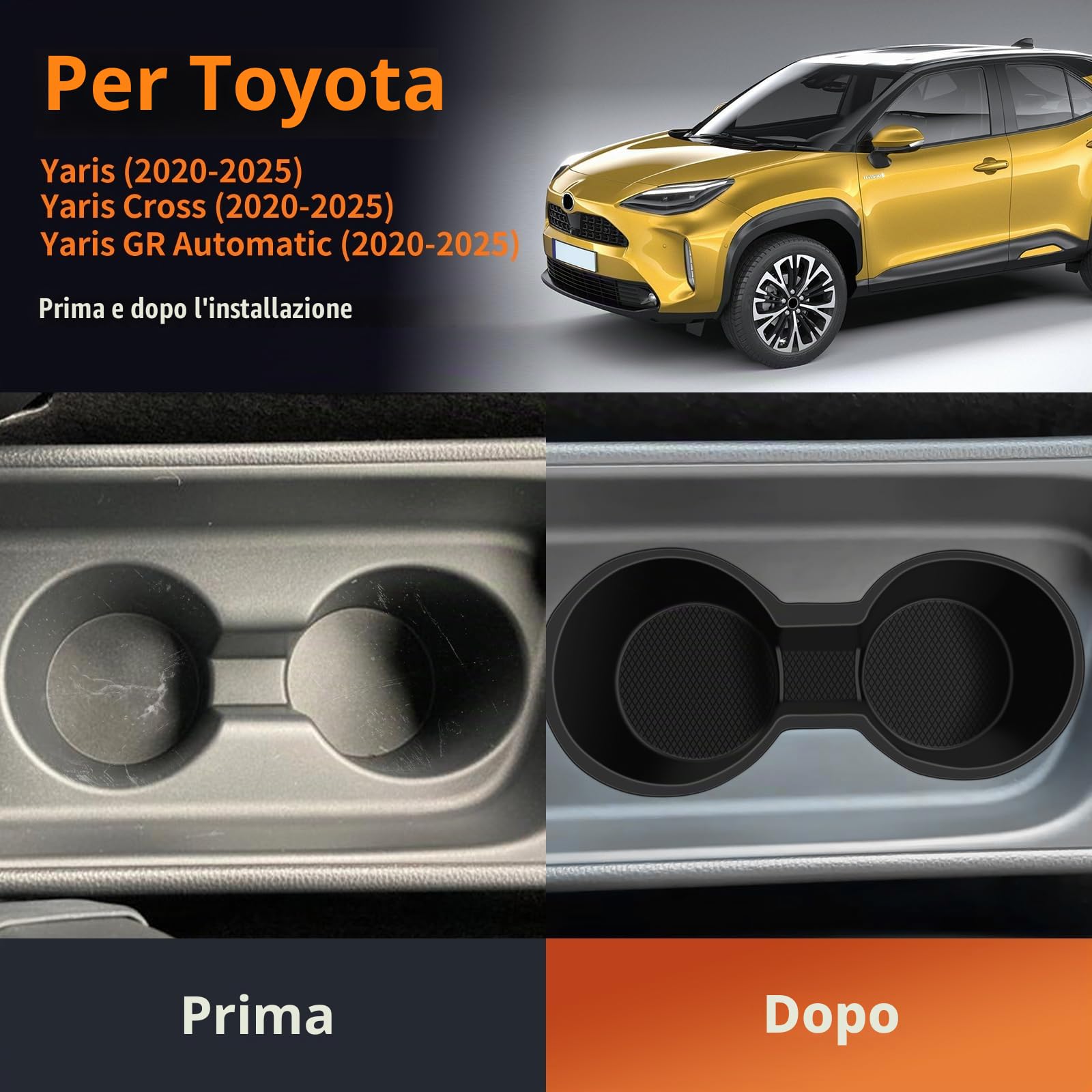 Portabicchieri centrale antiscivolo per Toyota Yaris Yaris Cross GR Automatic 2020-2025, accessorio in silicone per il controllo centrale e lo stoccaggio