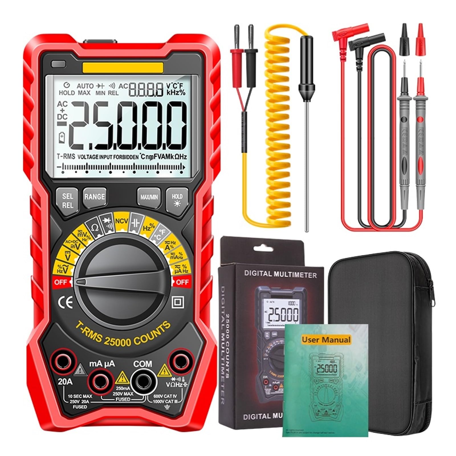 Przemysłowy Precyzyjny 25000 Liczy Autorange Multimetr Samochodowy NCV Inteligentny Tester Miernik LCR Multimetro Multitester Narzędzia(Red(no battery))