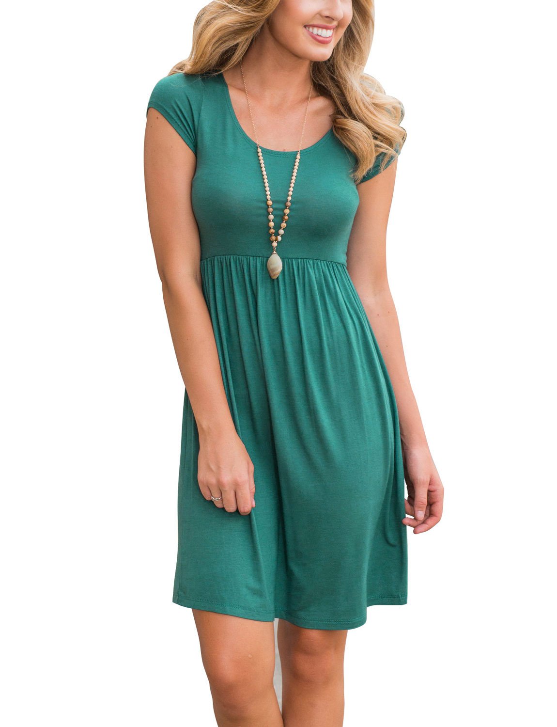 Women's Summer Short Sleeve Scoop Neck Draped Swing Loose Casual Flared Mini Dress